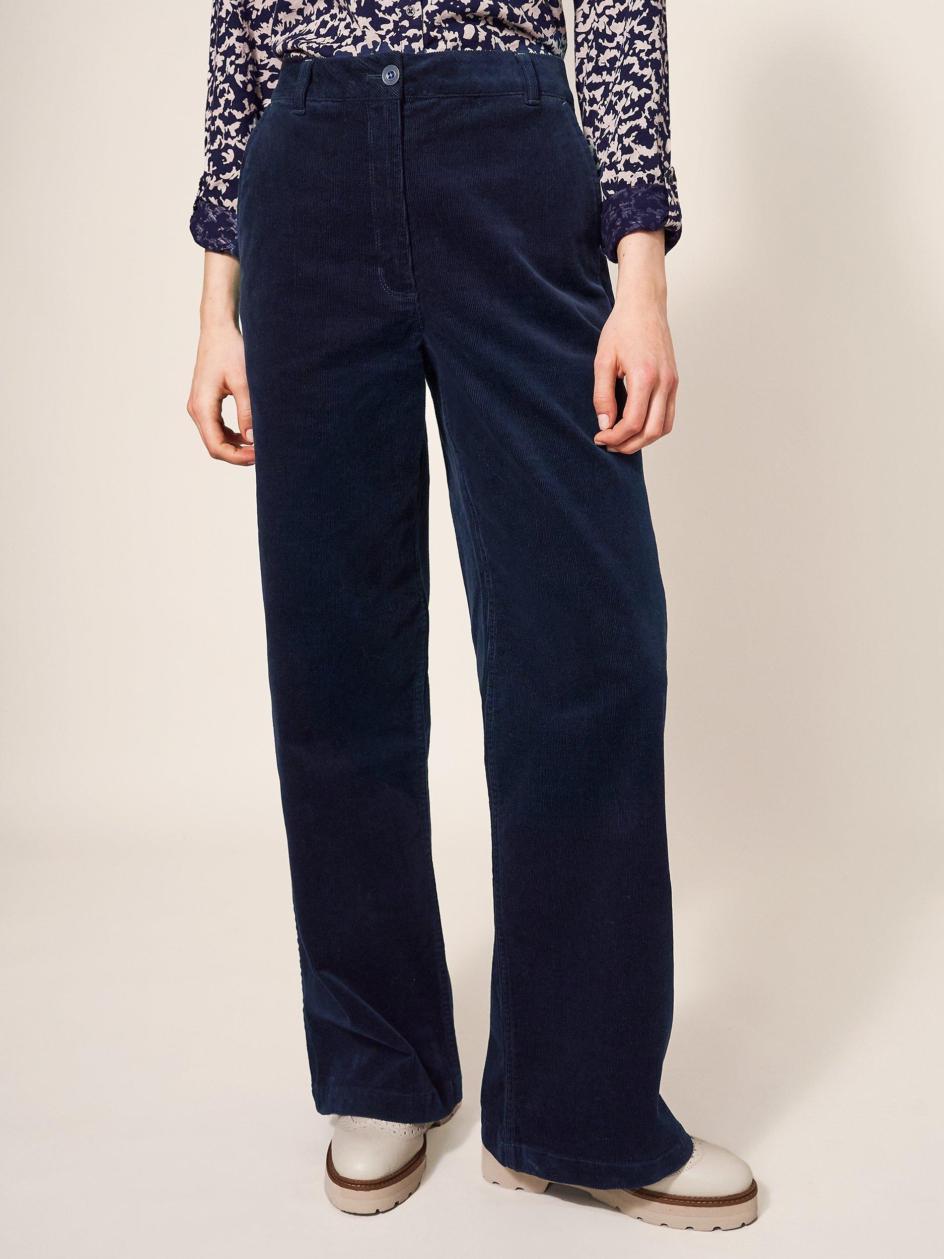White Stuff Bella Corduroy Wide Leg Trousers, Dark Navy