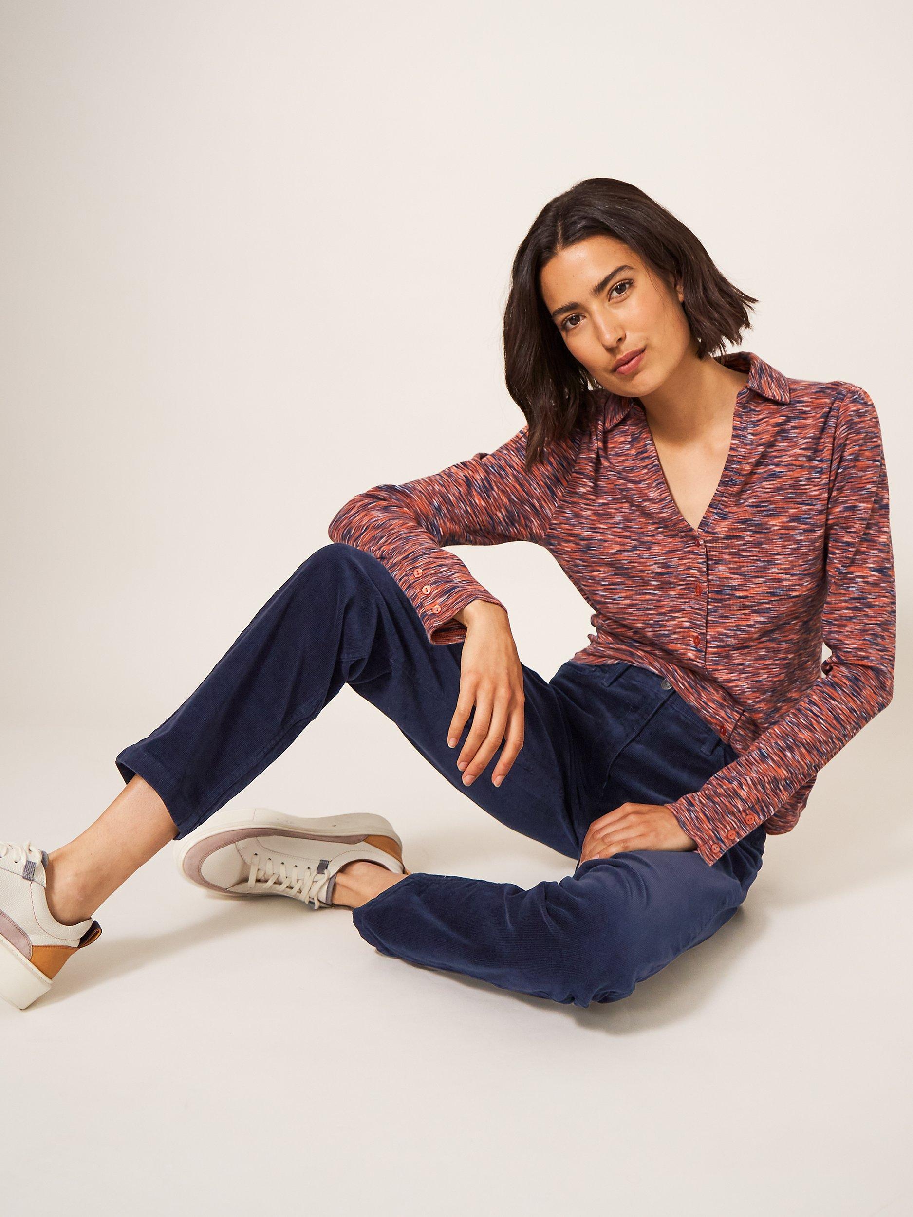 Product image 1 of 7, which shows White Stuff Brooke Organic Cotton Straight Cord Trousers, Dark Navy, 24