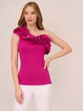 Adrianna Papell Plain Ruffle Crepe Top, Brilliant Fuchsia