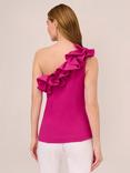 Adrianna Papell Plain Ruffle Crepe Top, Brilliant Fuchsia