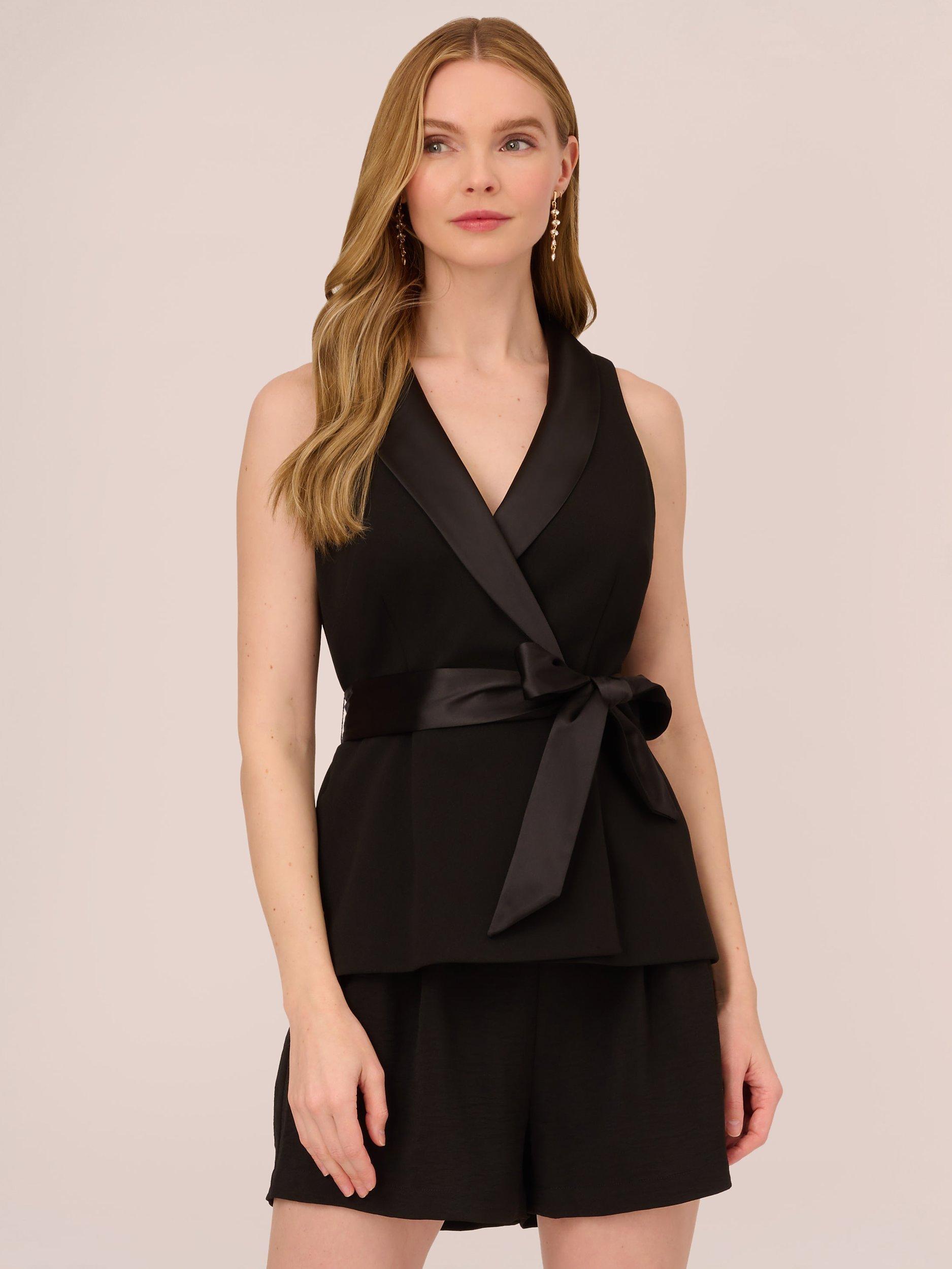 Adrianna Papell Crepe Tuxedo Top, Black