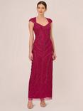 Adrianna Papell Beaded Column Gown Dress, Magenta