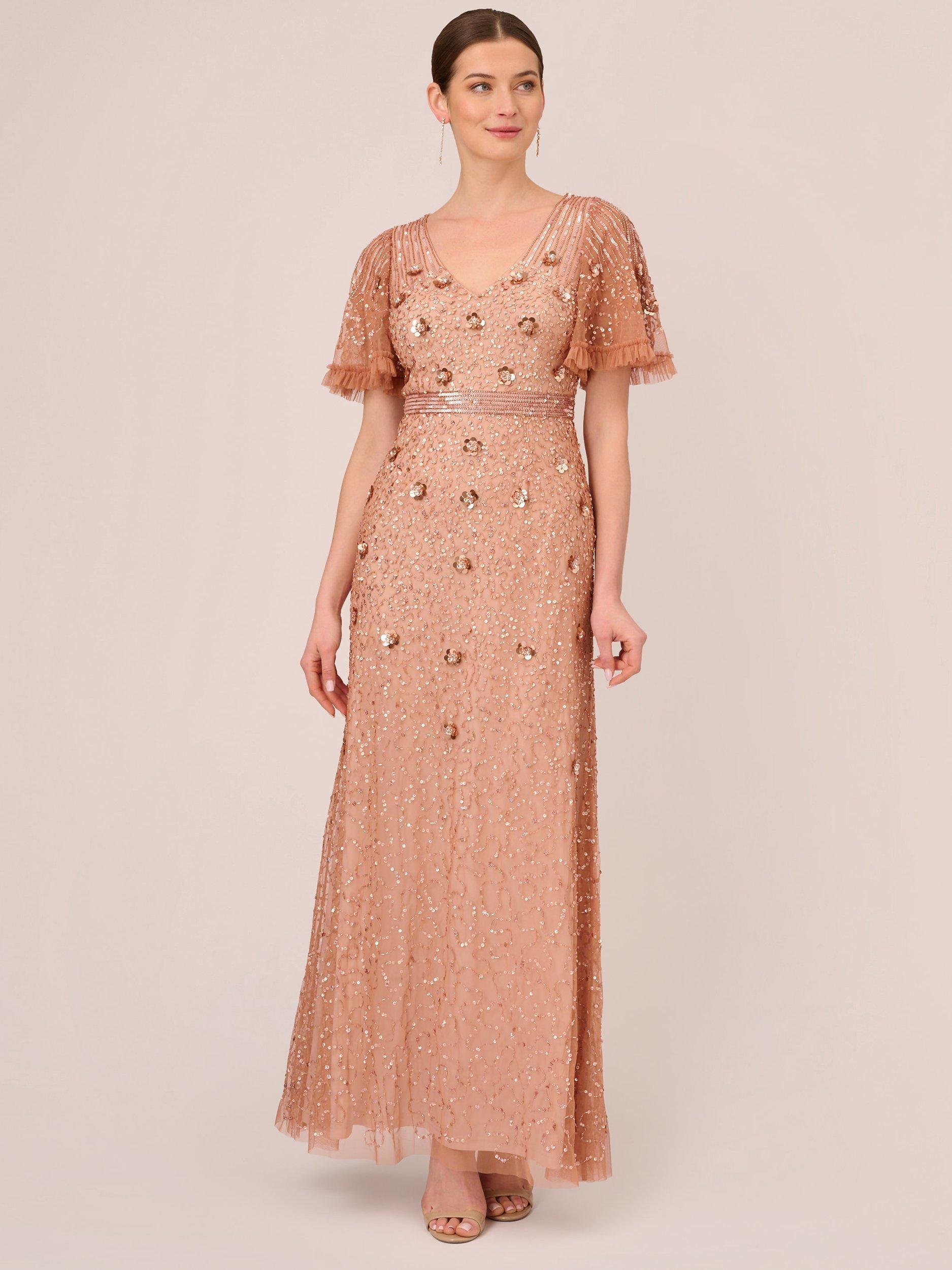 Adrianna papell beaded flutter sleeve gown hotsell