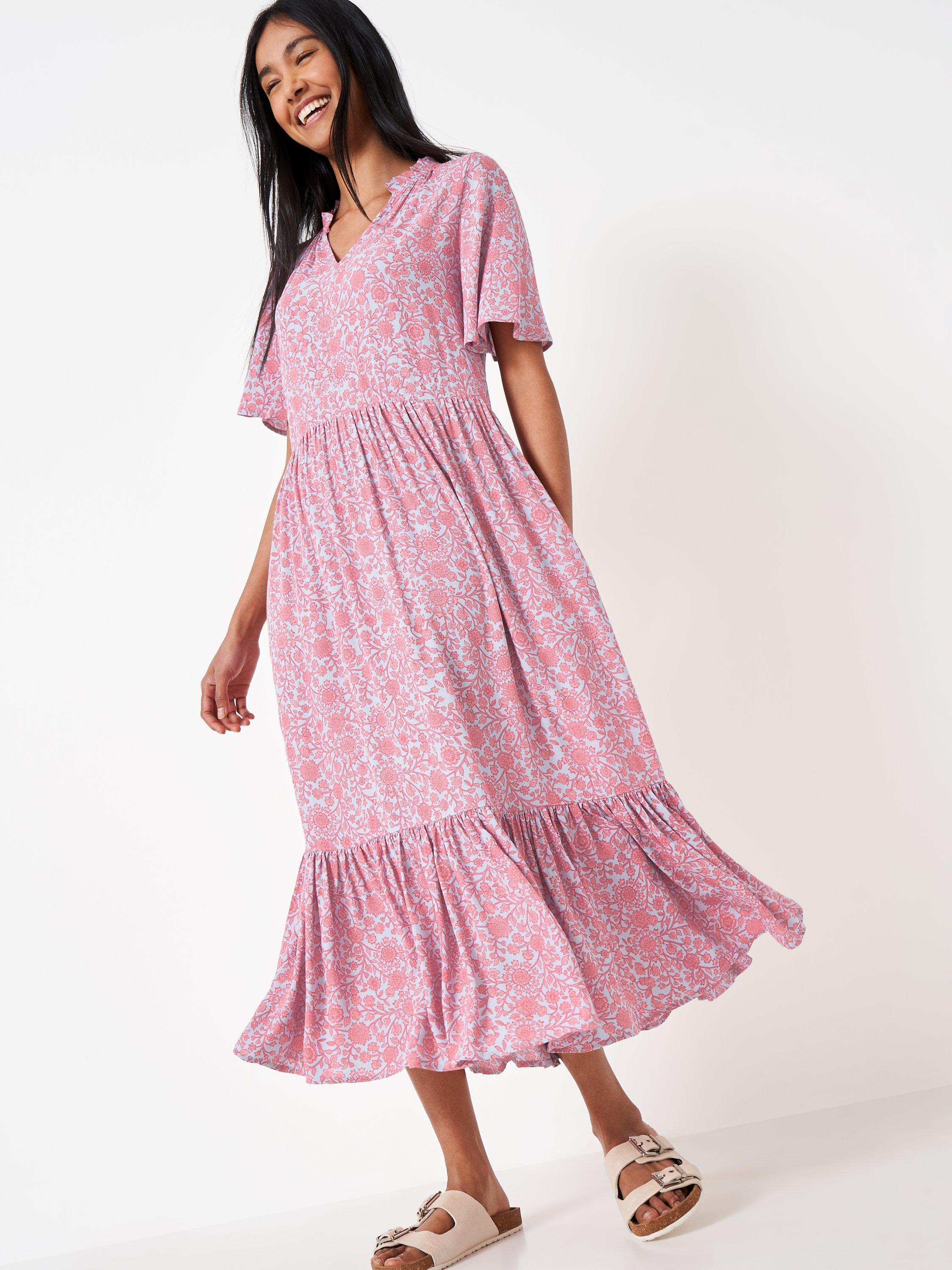 Product image 2 of 6, which shows Crew Clothing Eva Floral Bloom Dress, Multi/Pink, 8
