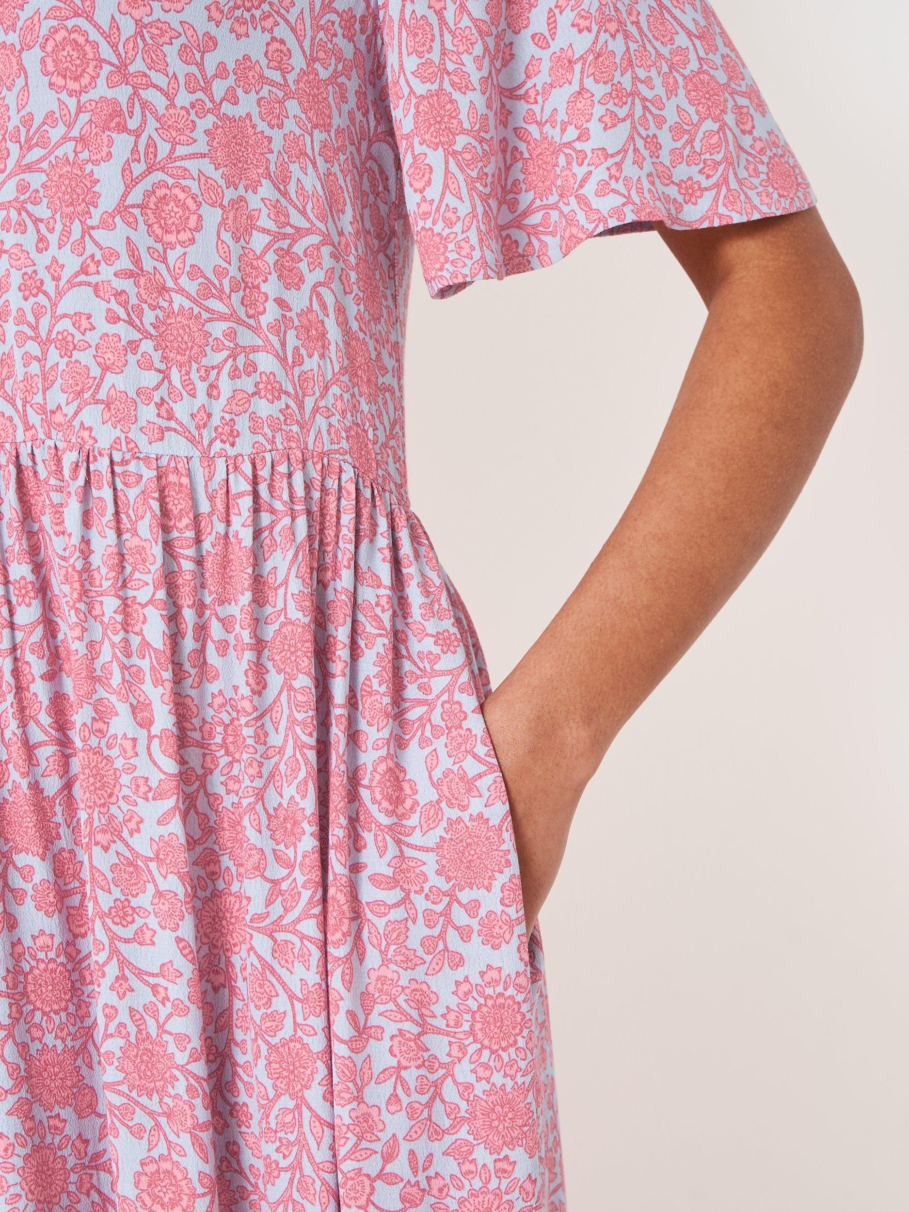 Product image 4 of 6, which shows Crew Clothing Eva Floral Bloom Dress, Multi/Pink, 8
