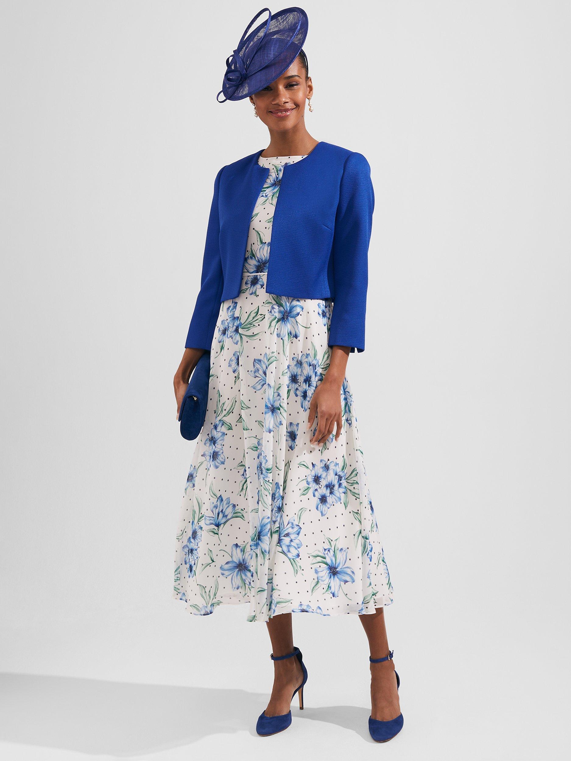 Hobbs Petite Carly Floral Print Midi Dress, Ivory/Multi
