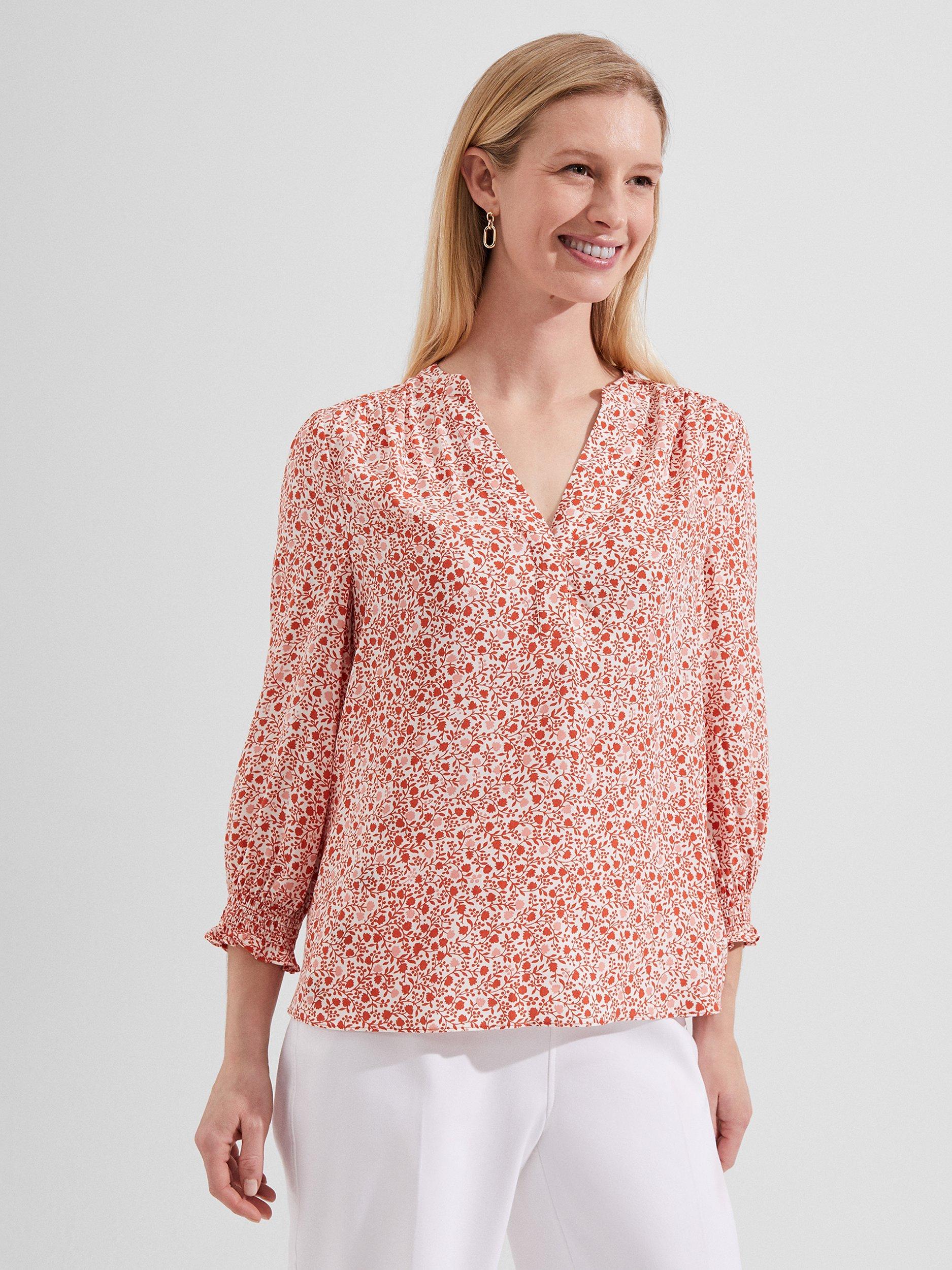 Hobbs Cecilia Floral Cropped Sleeve Top, Ivory/Apricot