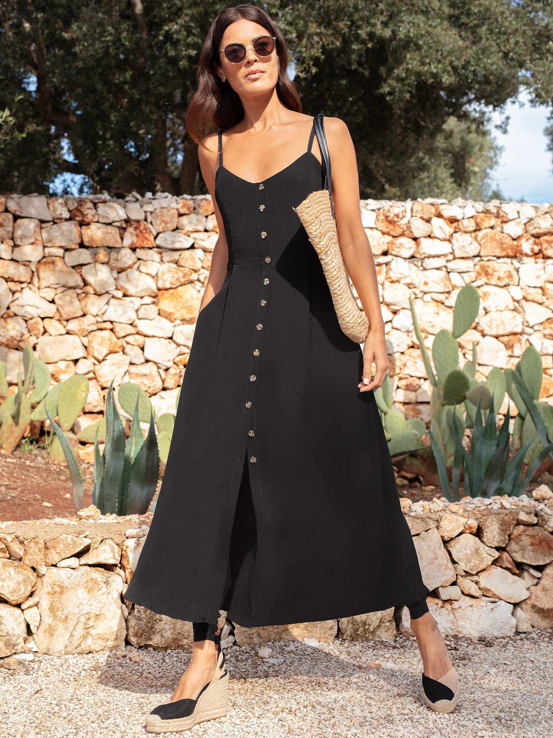 Ro&Zo Black Crinkle Button Front Dress, Black