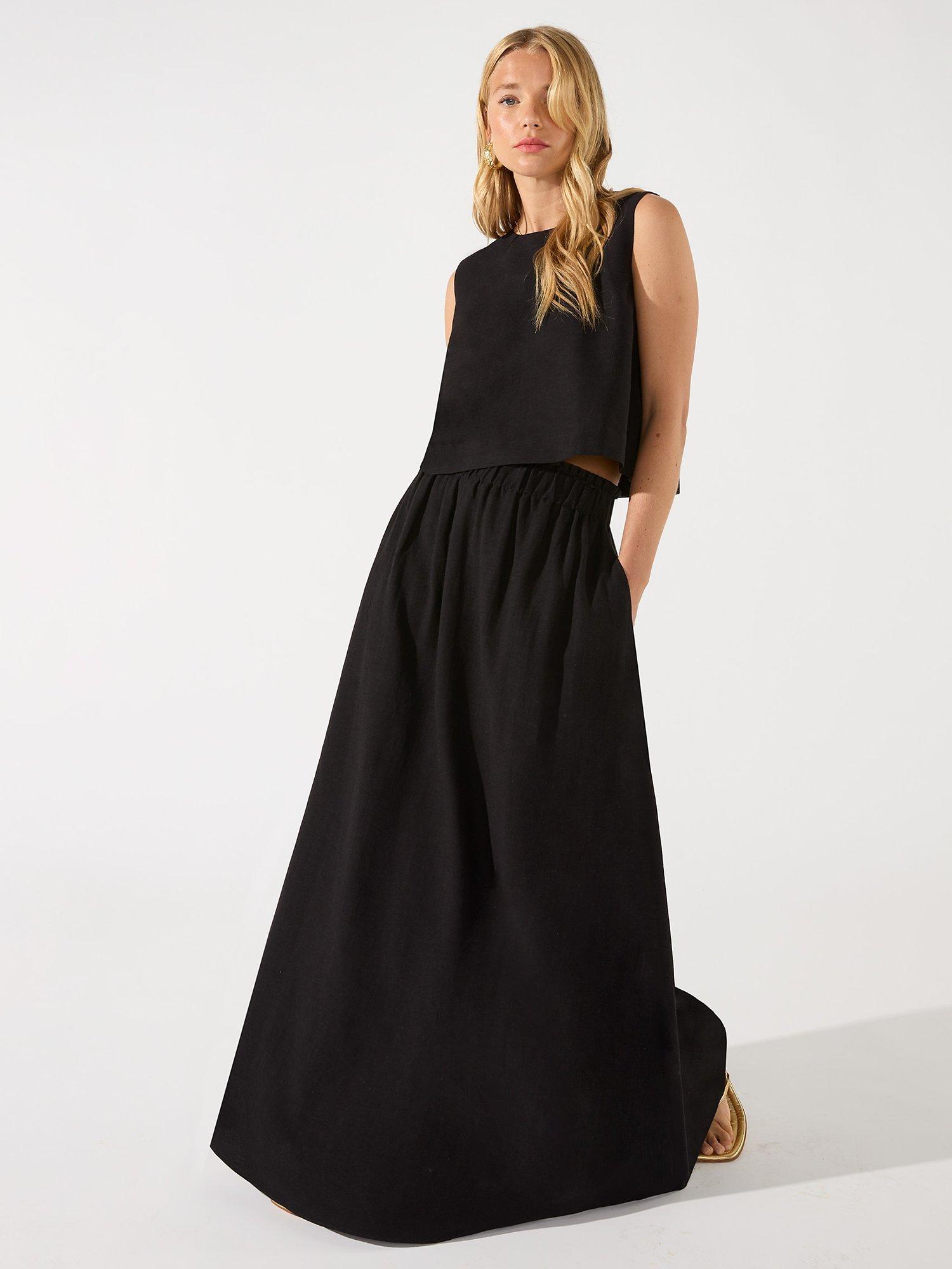 Ro&Zo Petite Linen Blend A-Line Maxi Skirt, Black