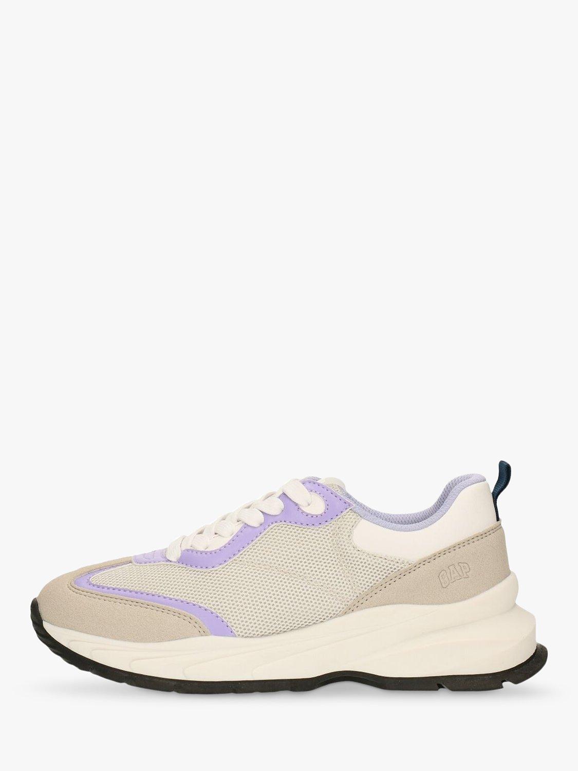 Product image 1 of 4, which shows Gap Kids' Aurora Lace Up Trainers, Grey/Lavender, 3