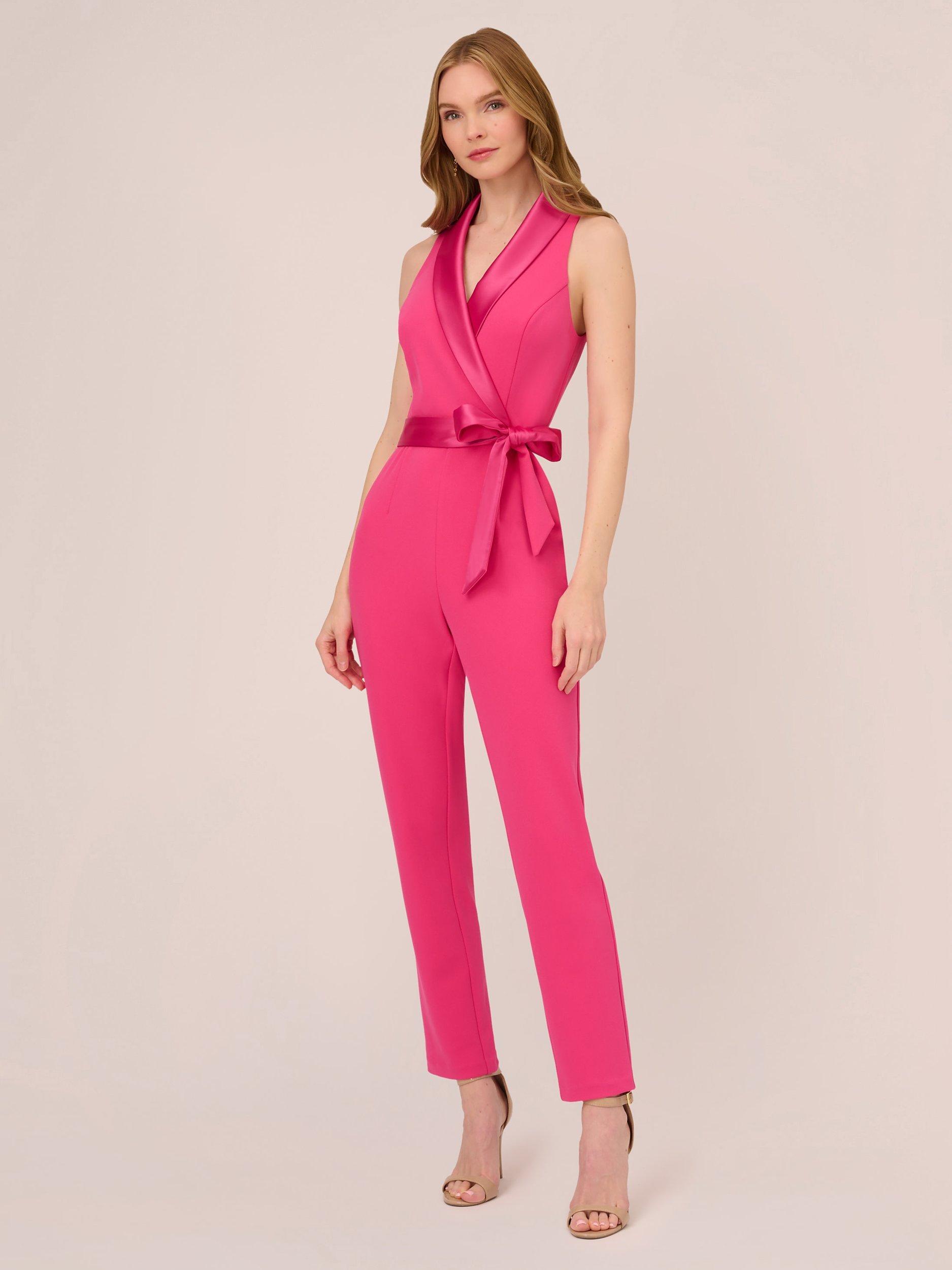 Adrianna Papell Knit Crepe Tuxedo Jumpsuit, Cabaret Pink