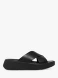 FitFlop F-Mode Leather Cross Flatform Slides, All Black