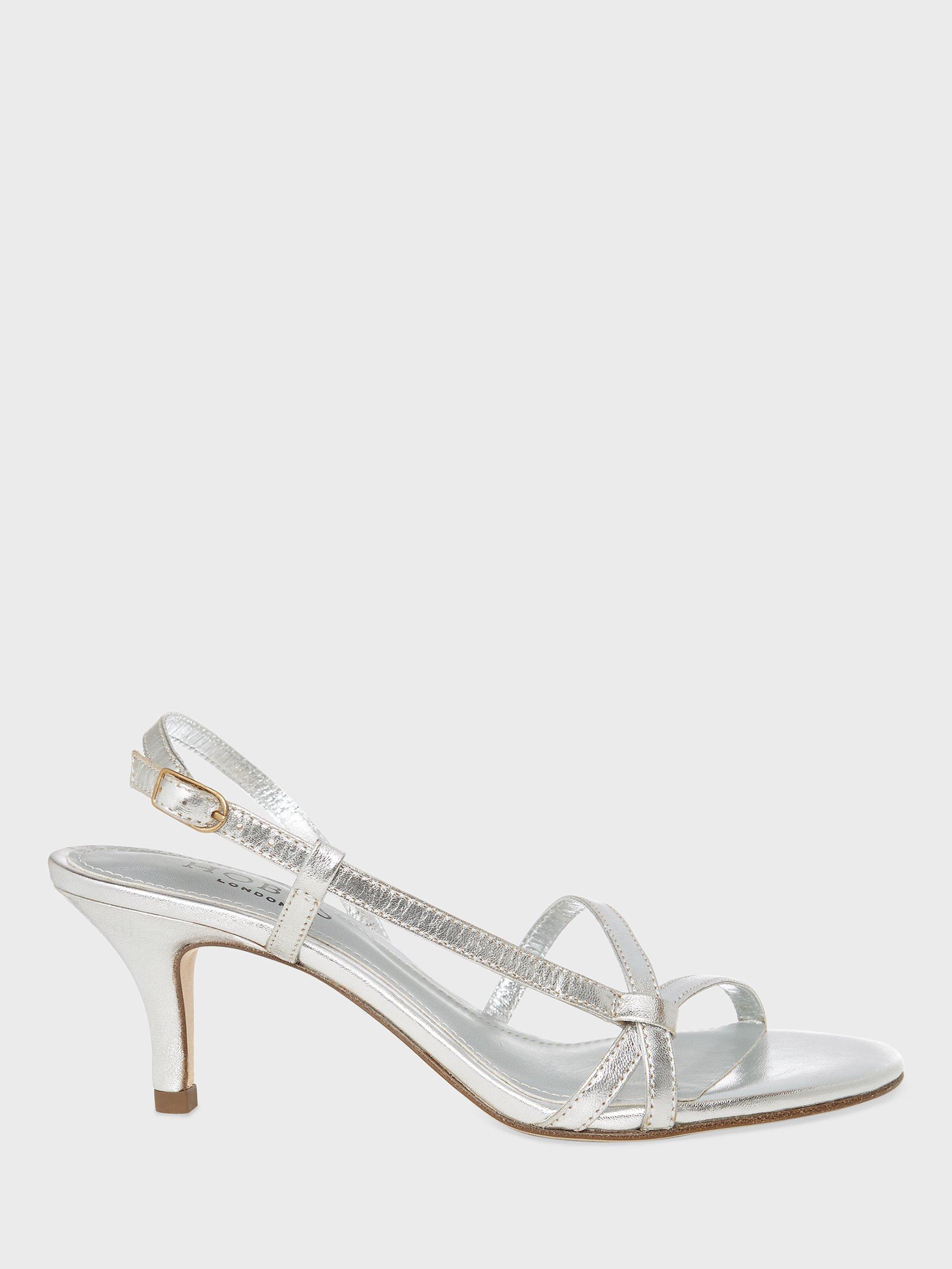 Hobbs Lia Kitten Heel Leather Sandals, Silver