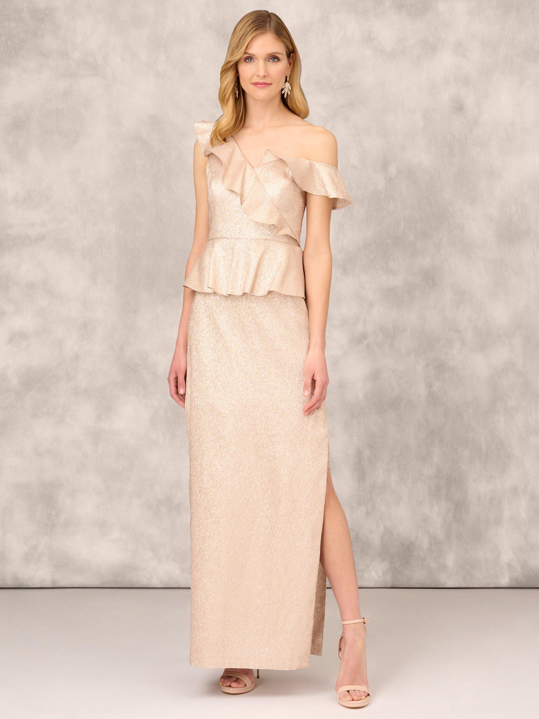 Aidan Mattox by Adrianna Papell Lame Column Maxi Dress, Taupe