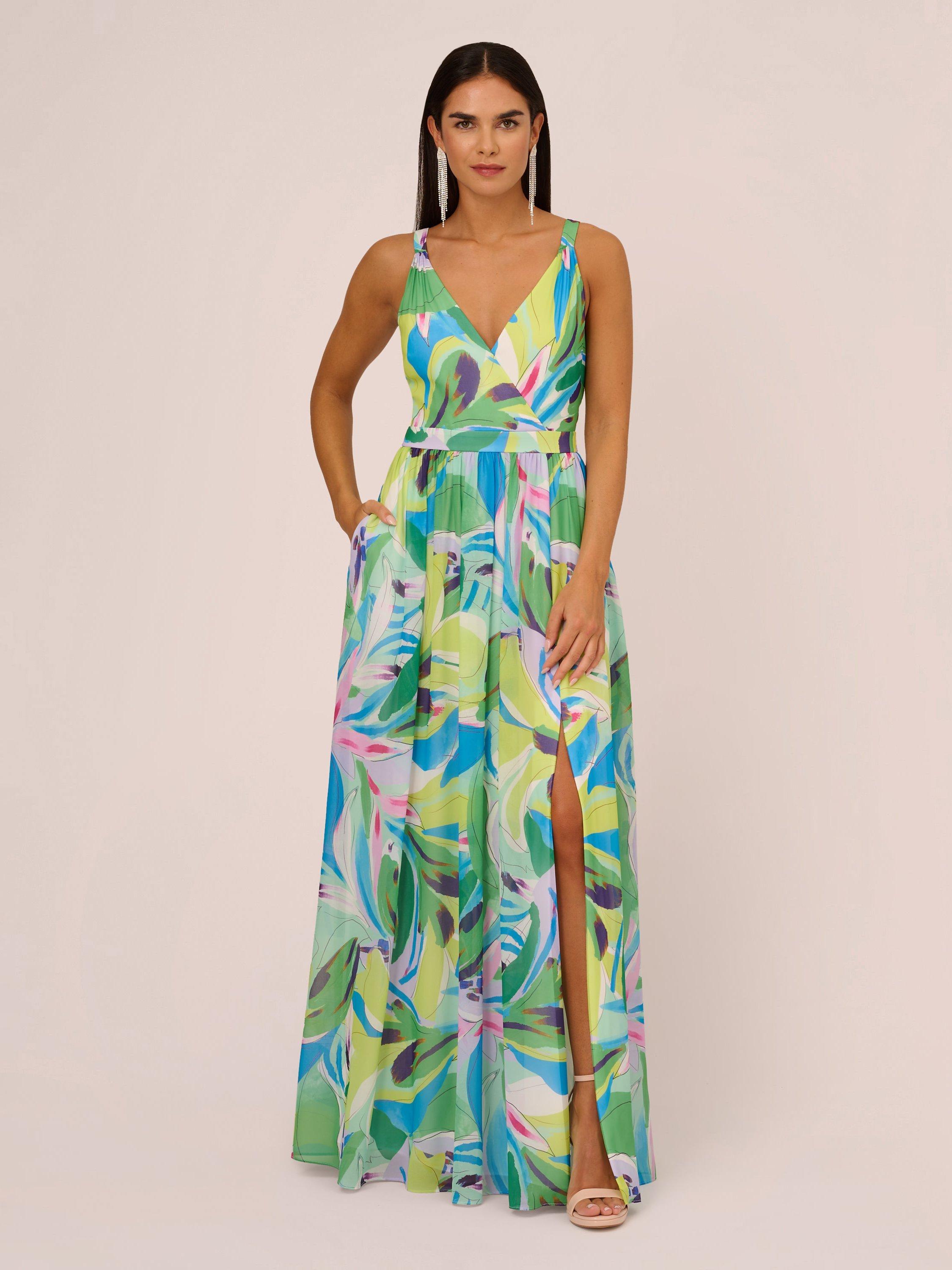 Aidan by Adrianna Papell Floral Chiffon Maxi Dress, Green/Multi