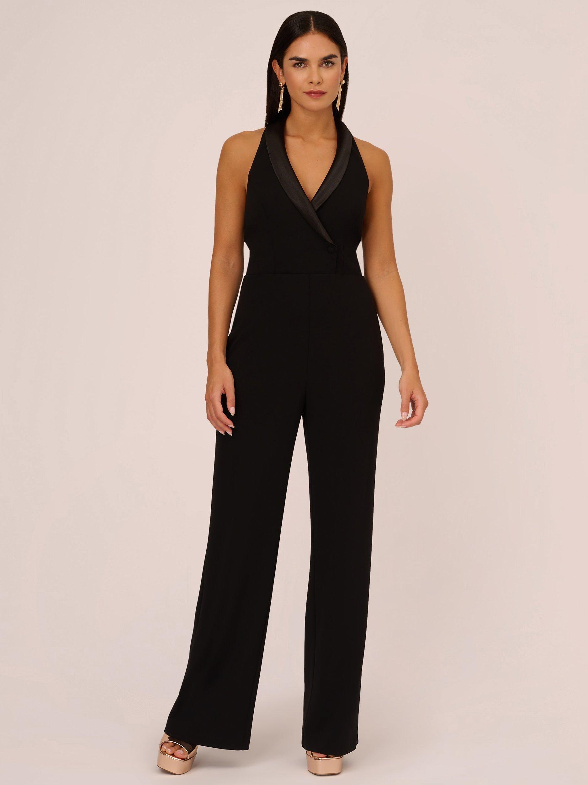 Aidan by Adrianna Papell Tuxedo Crepe Jumpsuit Black