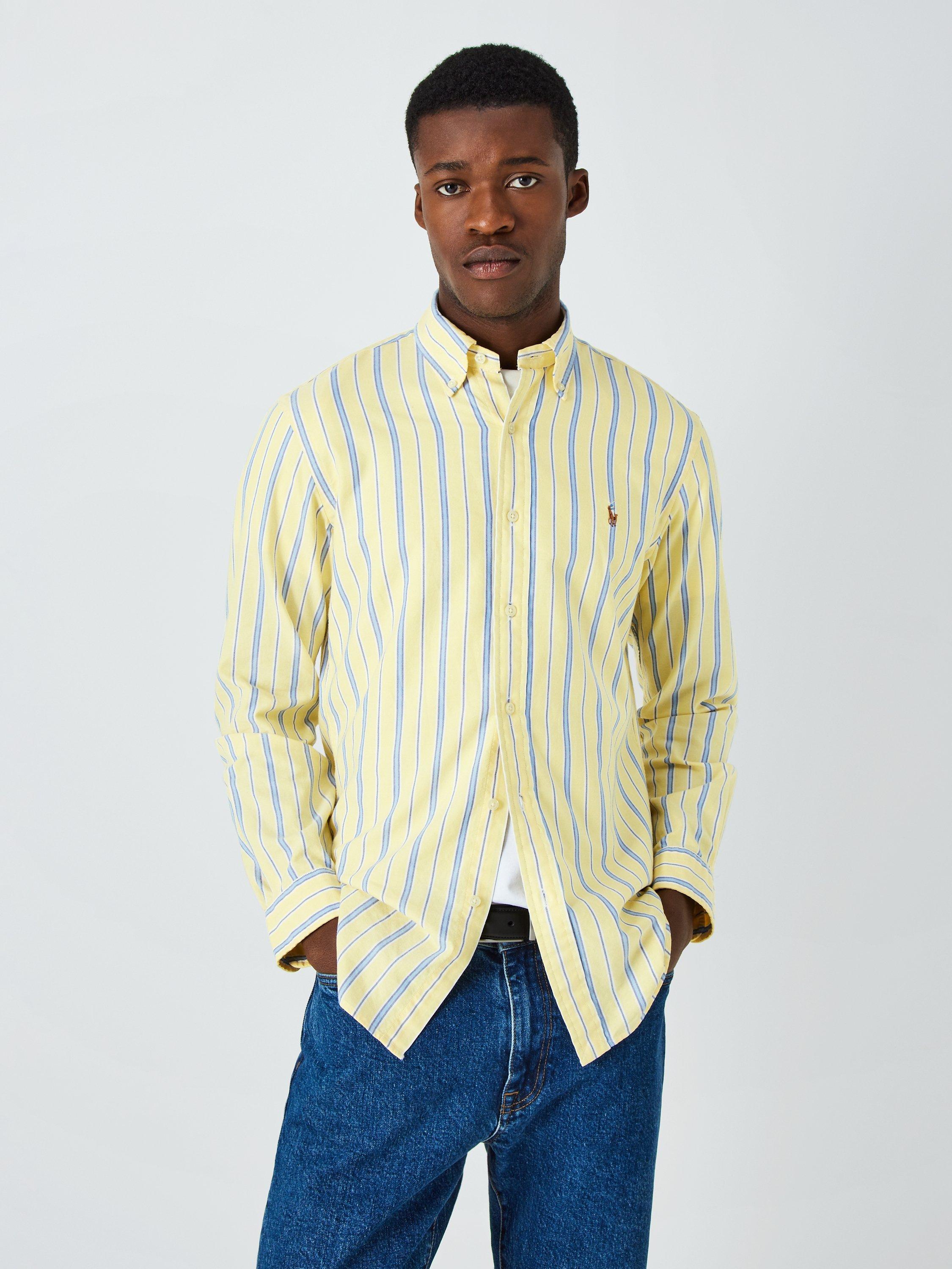 Polo Ralph Lauren Cotton Striped Oxford Shirt, Yellow/Blue, M