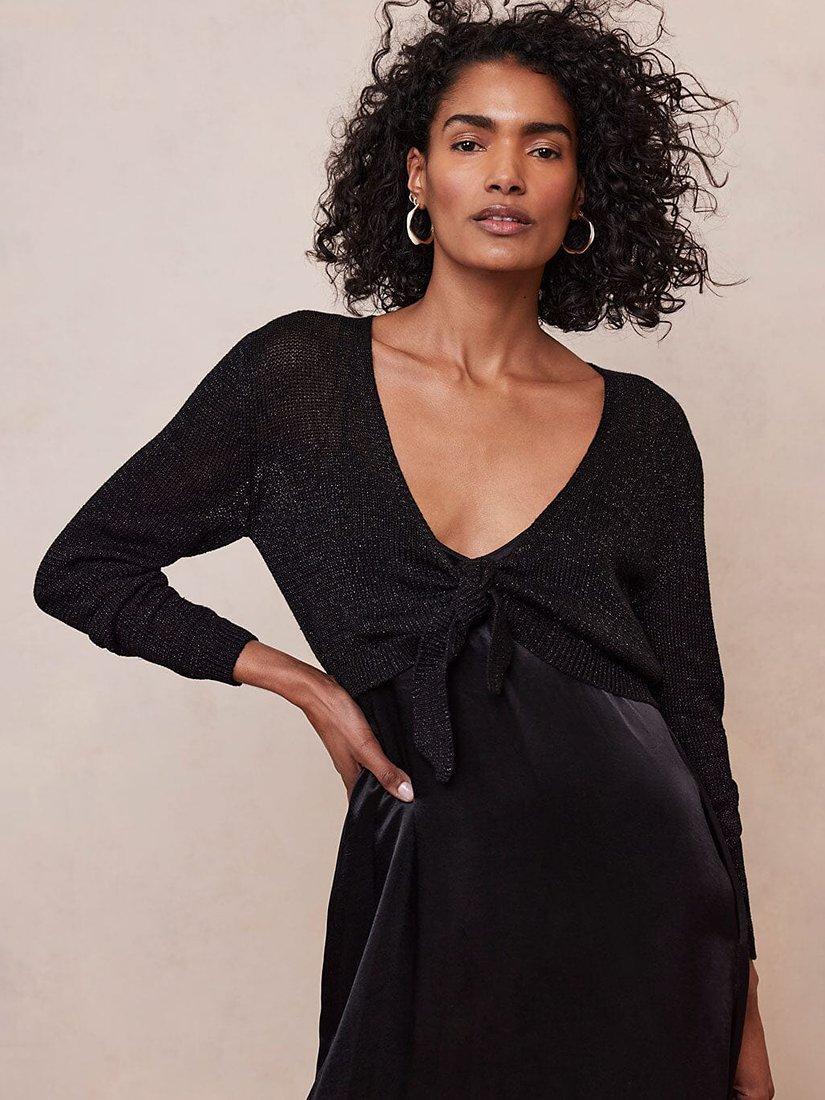 Mint Velvet Tie Front Cardigan, Black