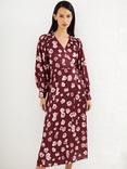 French Connection Bronwen Floral Satin Wrap Dress, Chocolate Truffle