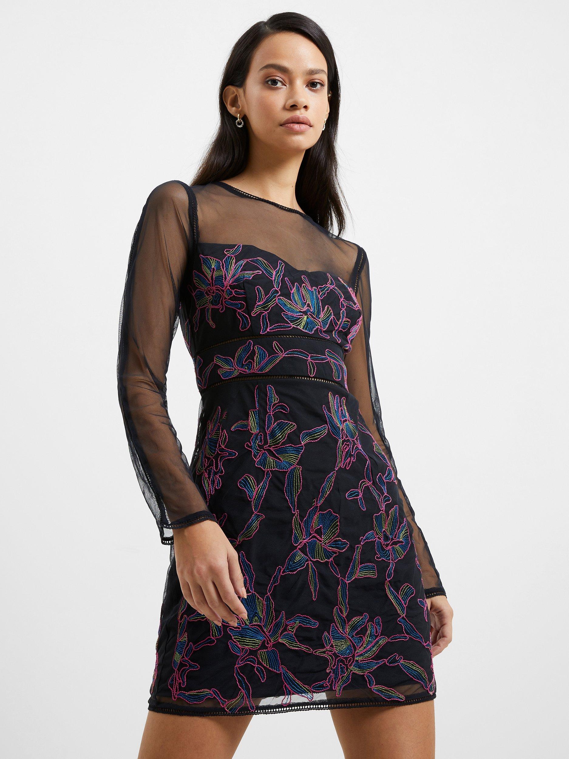 French Connection Emilia Embroidered Dress Black Multi