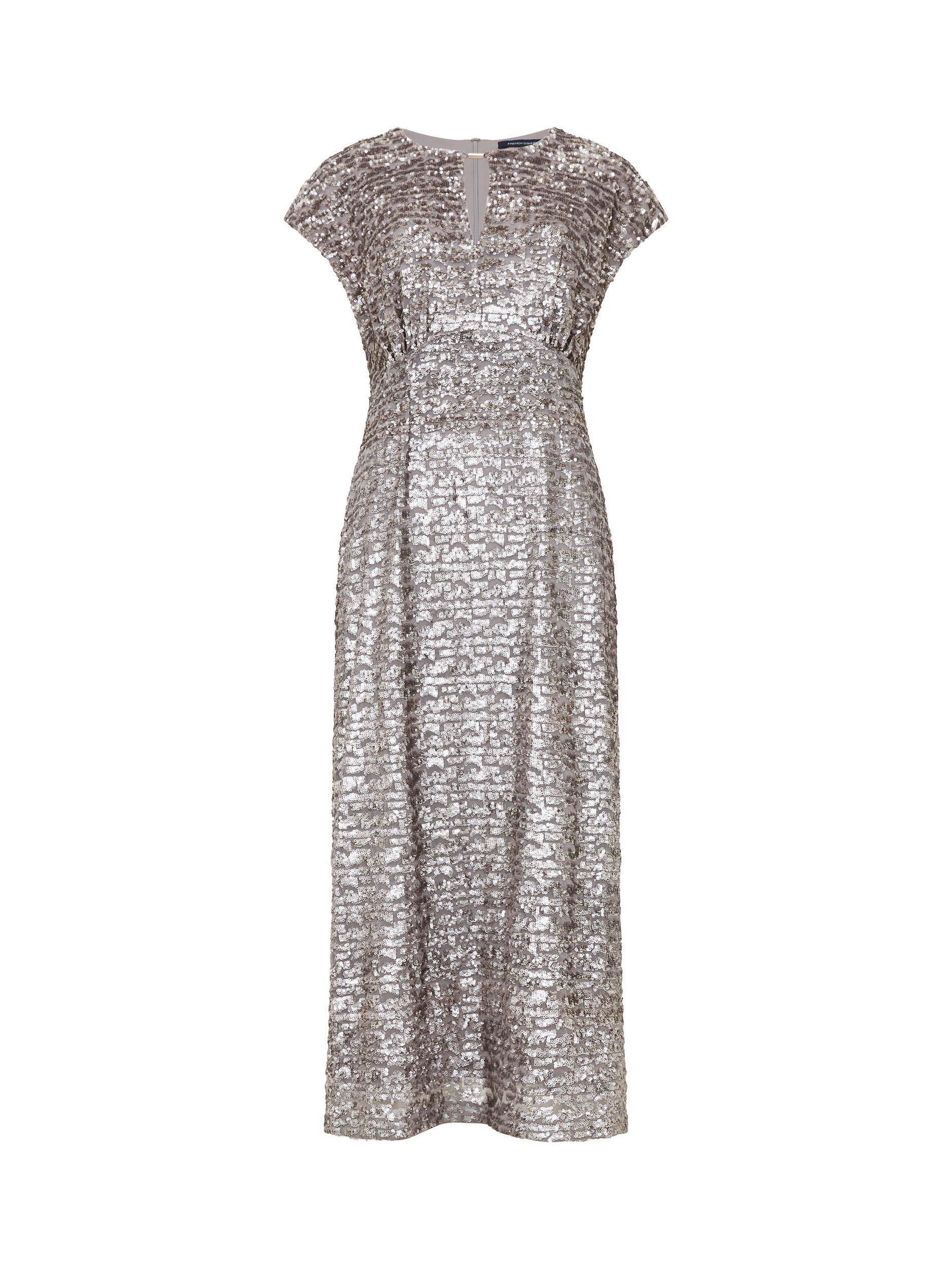 Product image 5 of 5, which shows French Connection Adalynn Sequin Midi Dress, Gunmetal, 8