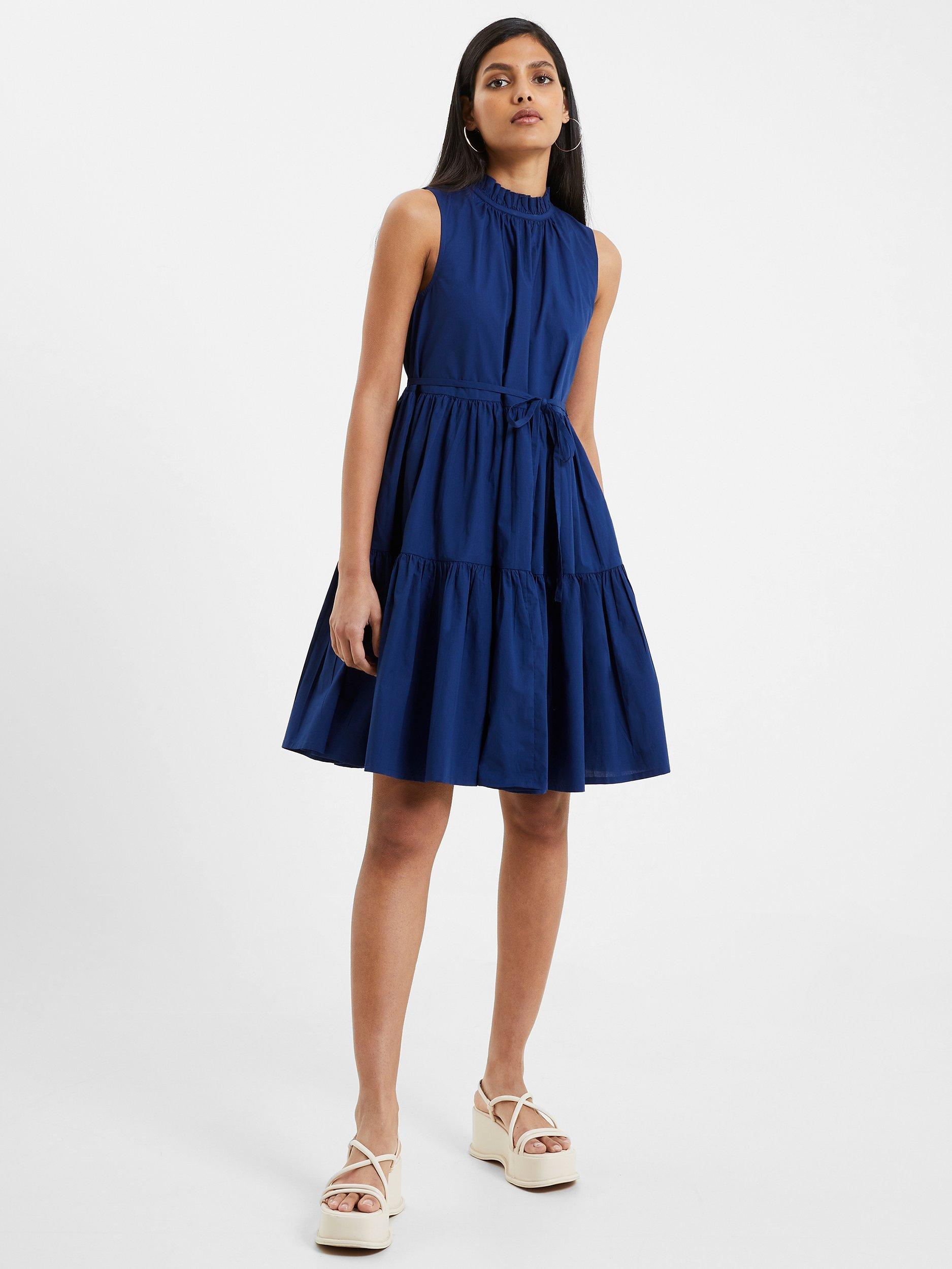 French Connection Rhodes Poplin Sleeveless Dress, Blue Depths