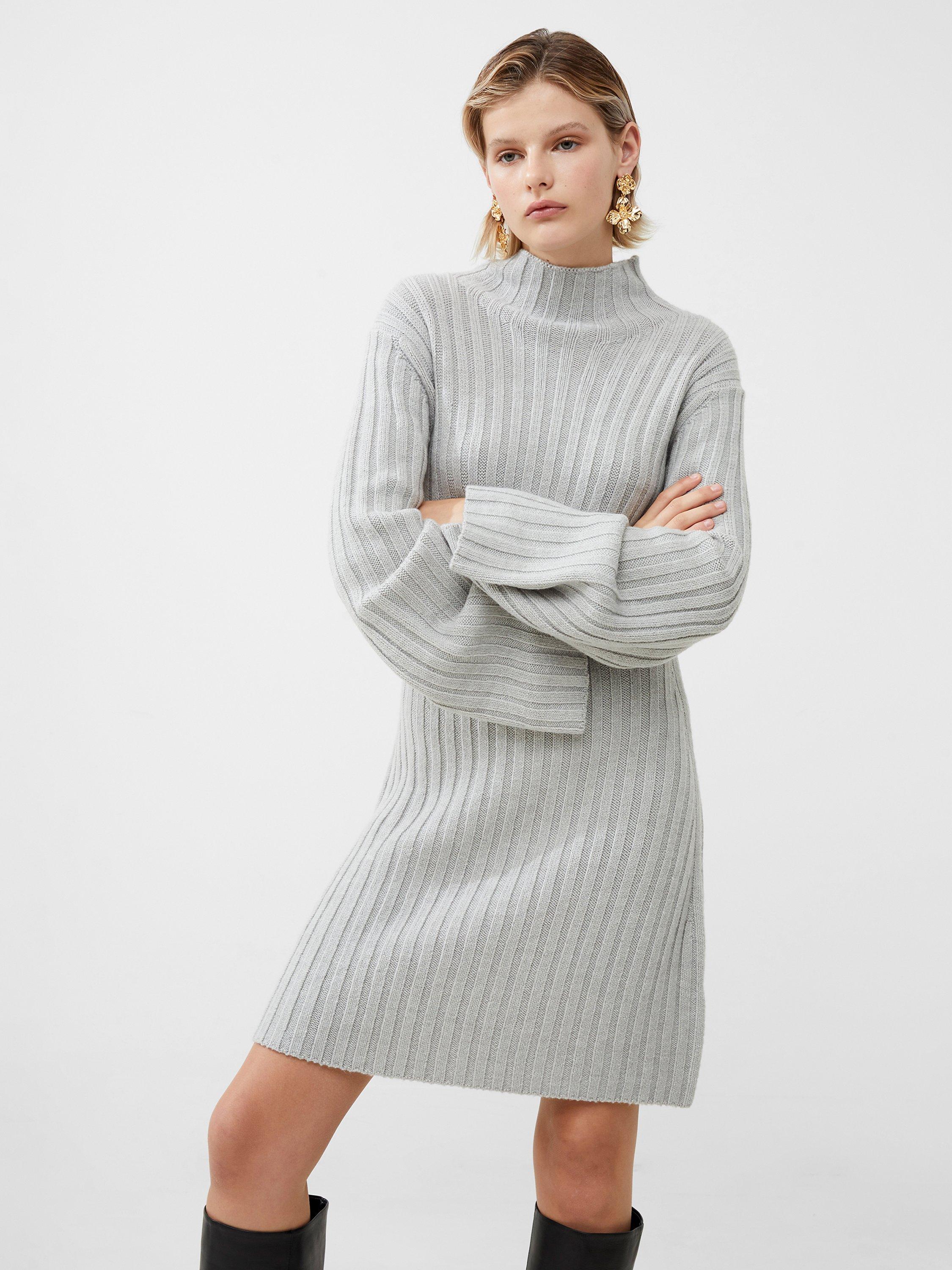 French Connection Babysoft Mock Neck Mini Dress Light Grey Melange