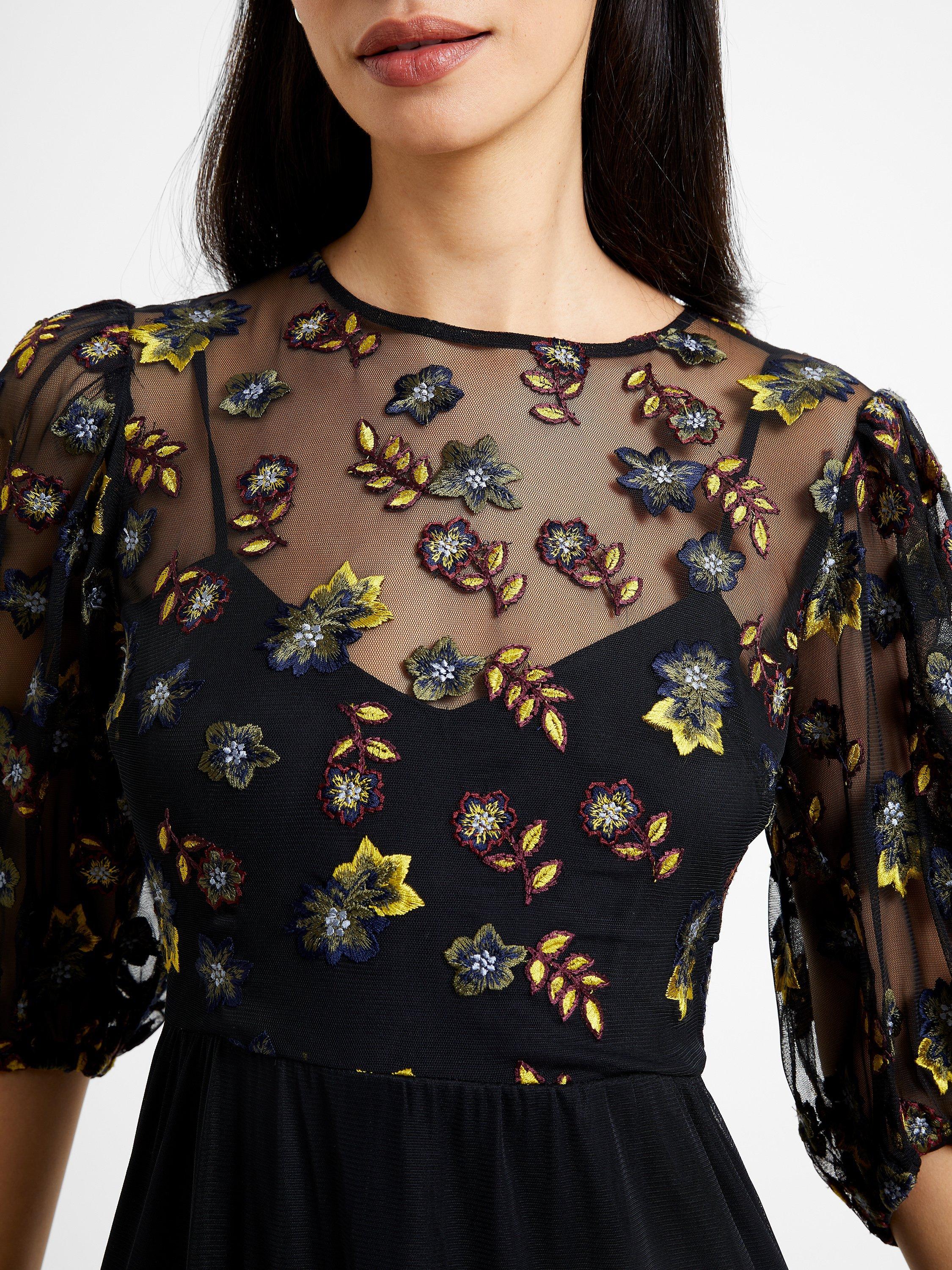 French connection ambre floral embroidered mesh dress best sale