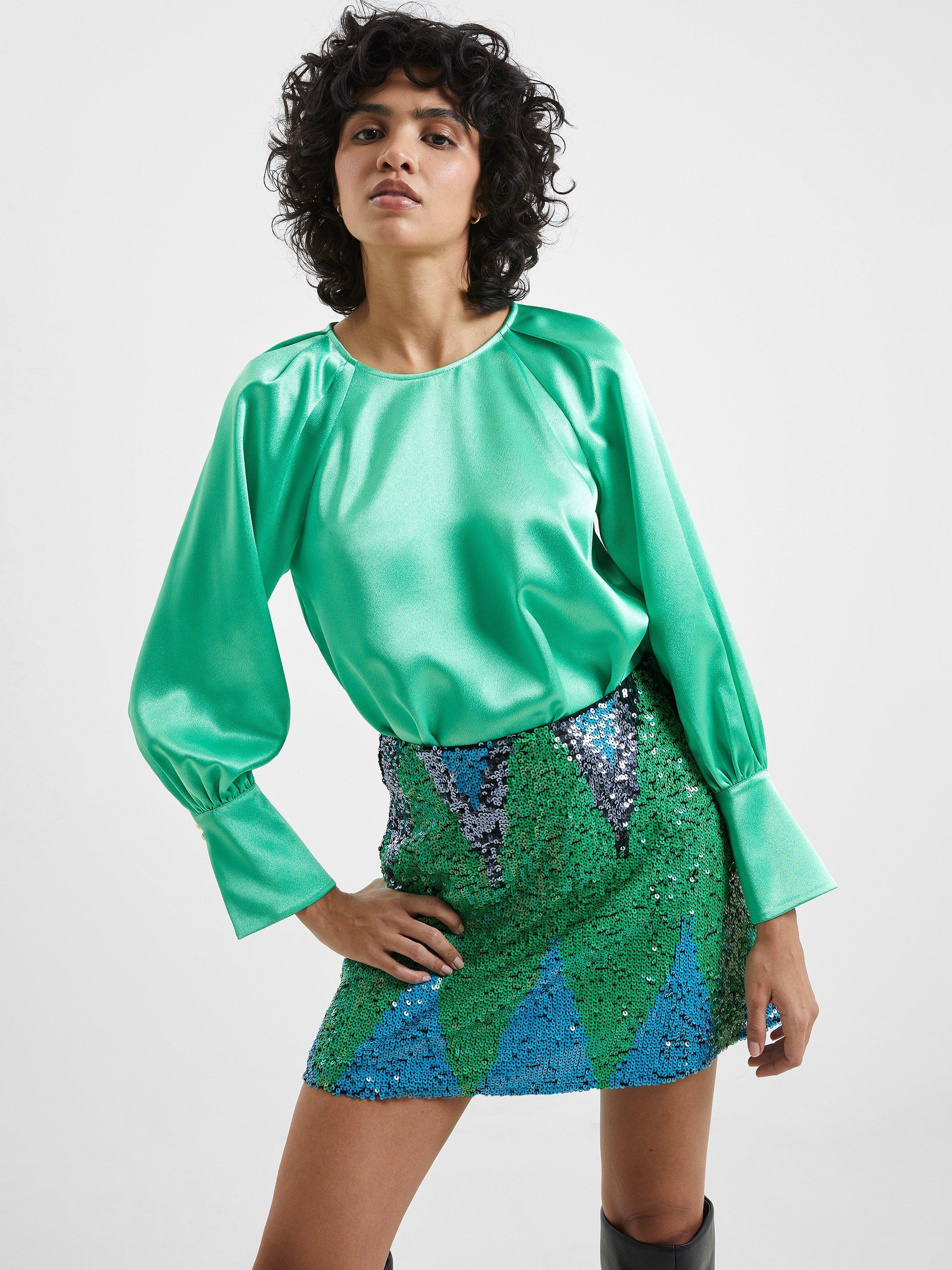 French Connection Adora Satin Top, Green Mineral, 6