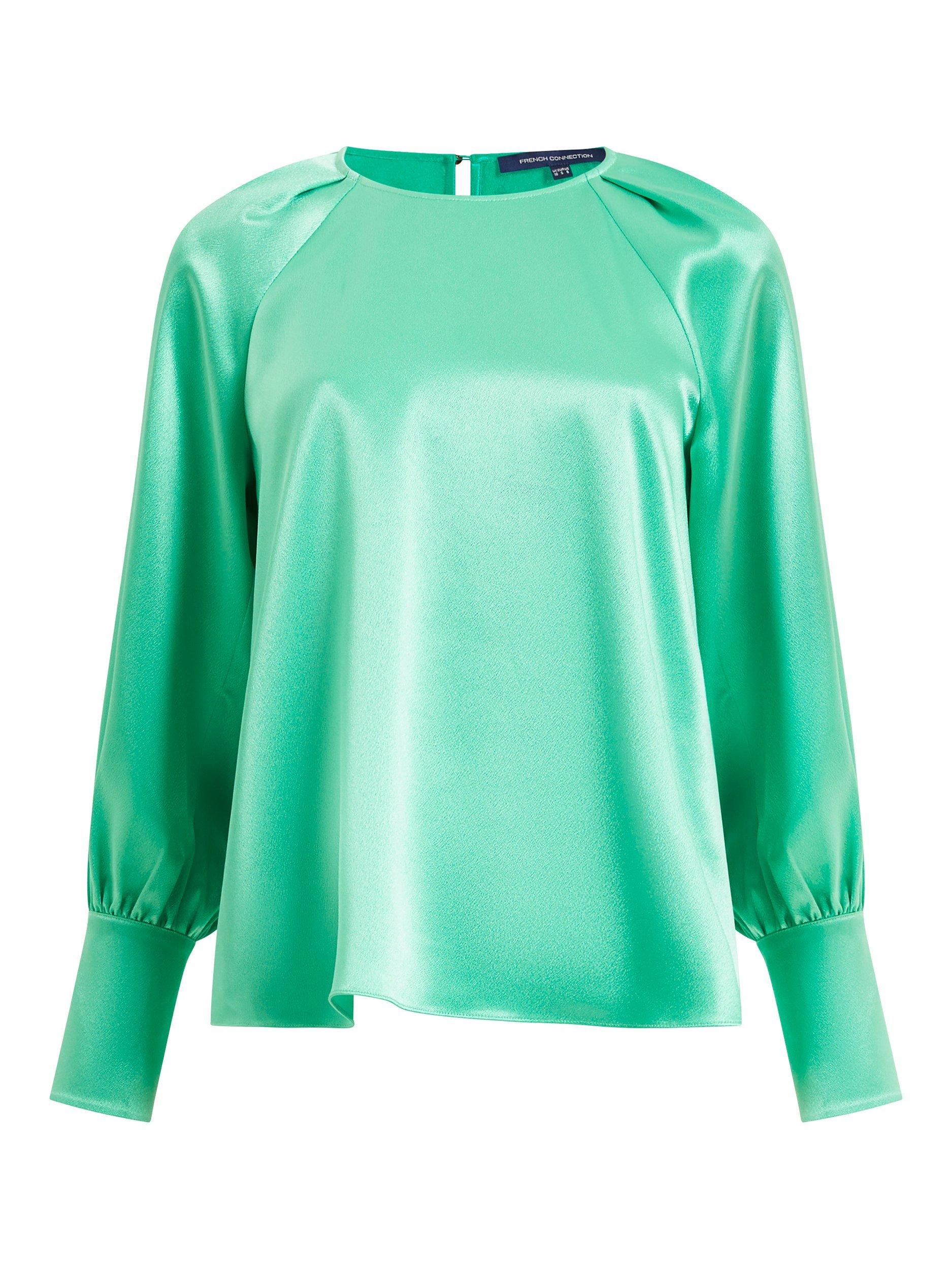 French Connection Adora Satin Top, Green Mineral, 6