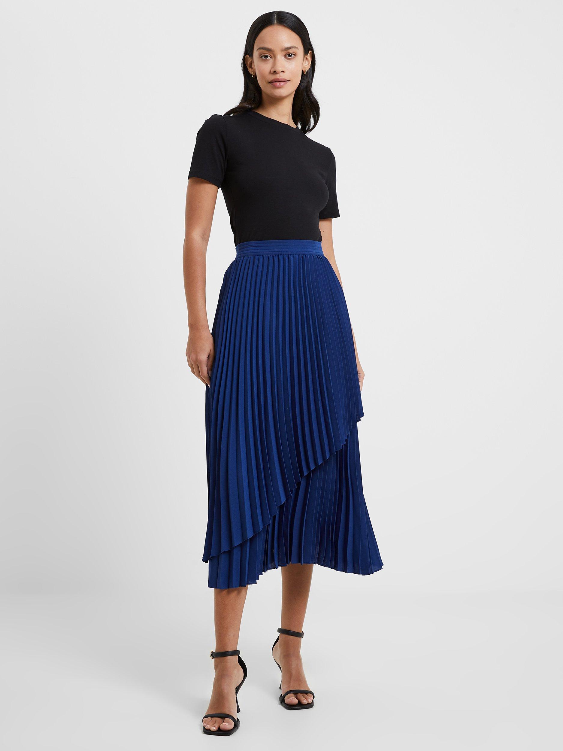 French Connection Arie Pleated Midi Skirt, Blue