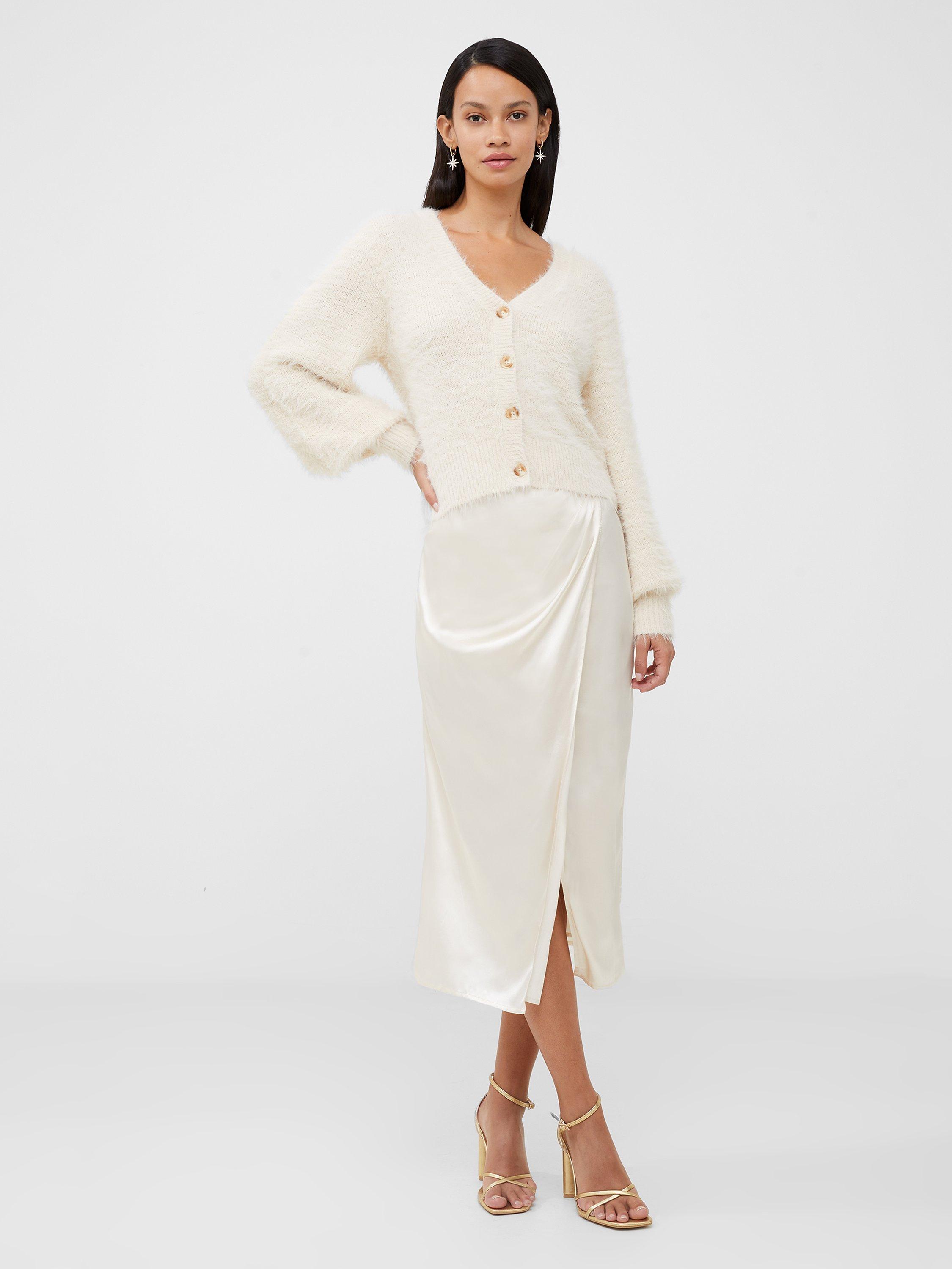 French Connection Inu Satin Midi Skirt, Classic Cream