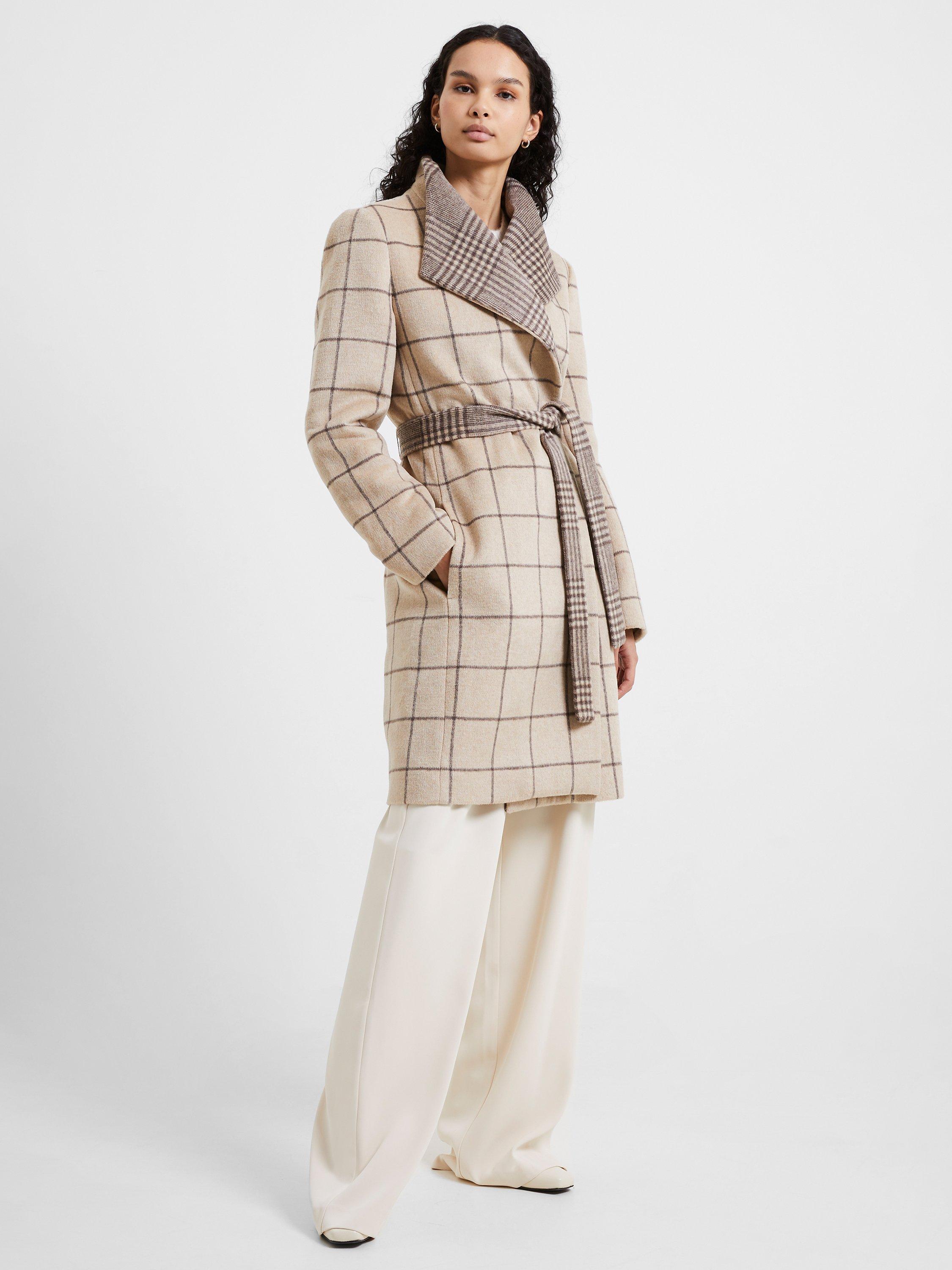 French Connection Fran Wool Blend Belted Overcoat Taupe