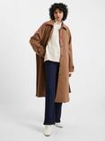 French Connection Fawn Wool Blend Trench Coat, Tobacco Brown