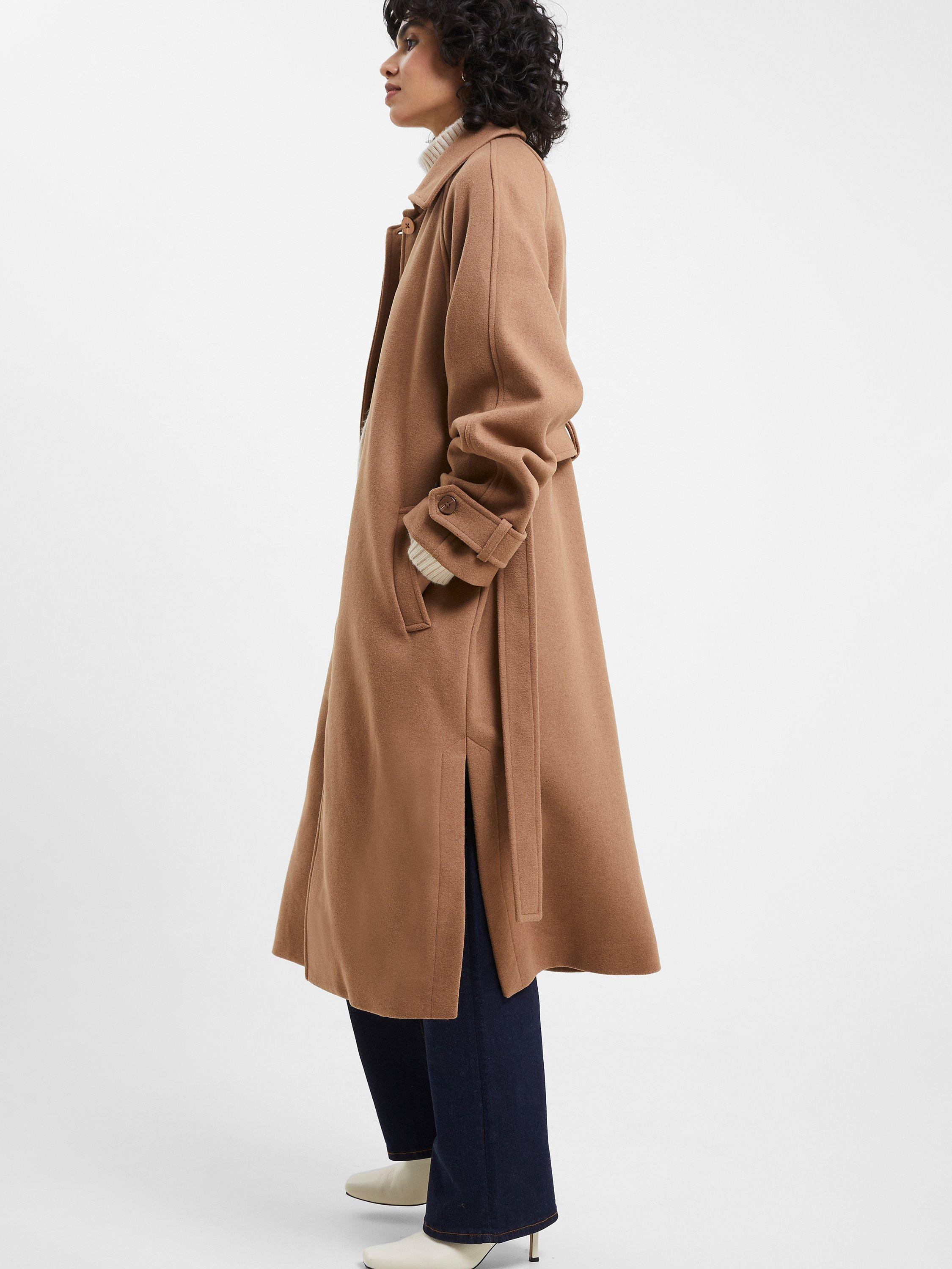 French Connection Fawn Wool Blend Trench Coat Tobacco Brown