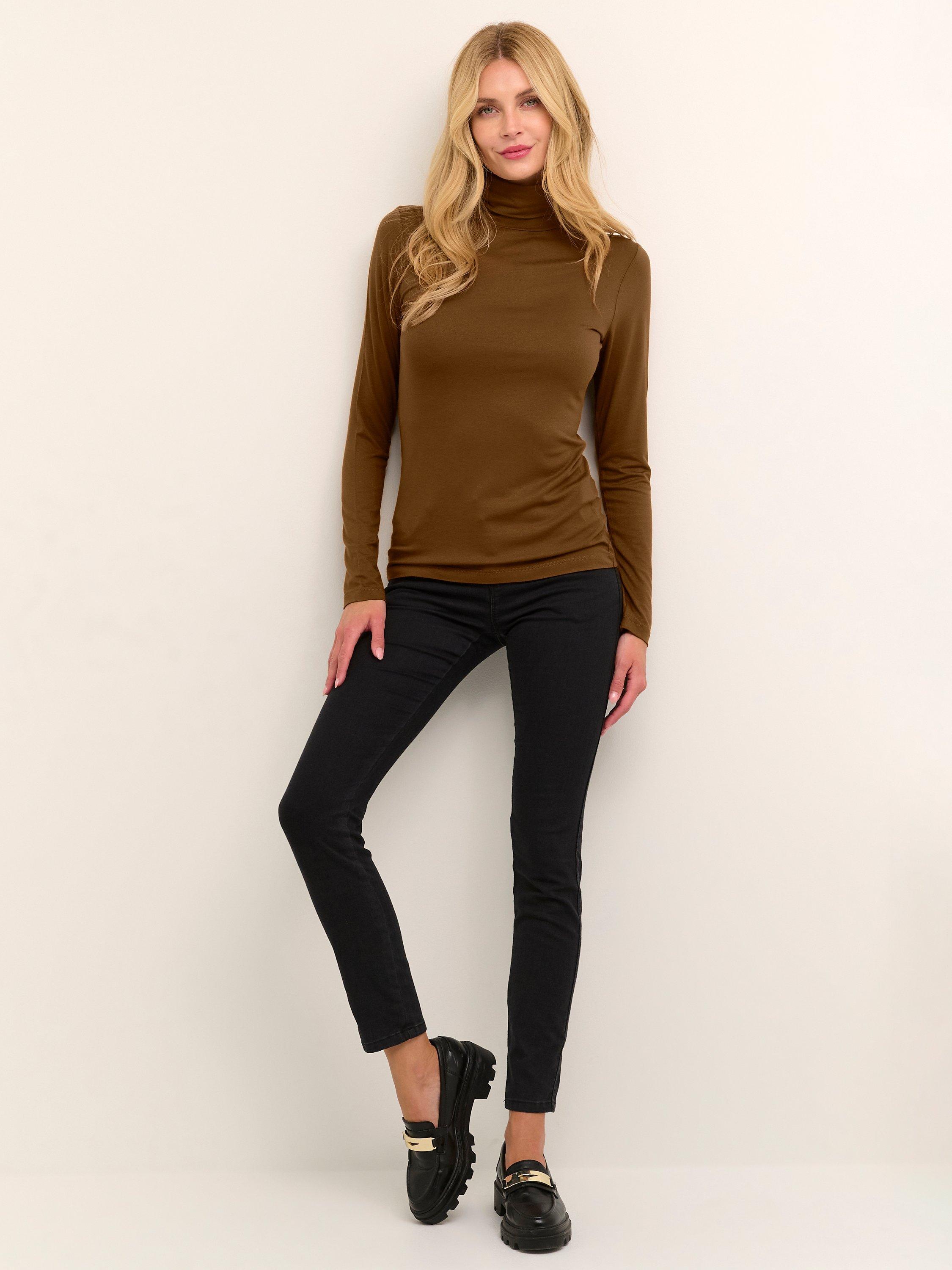 Product image 2 of 5, which shows KAFFE Yoko Jersey Turtleneck Top, Toffee, XS