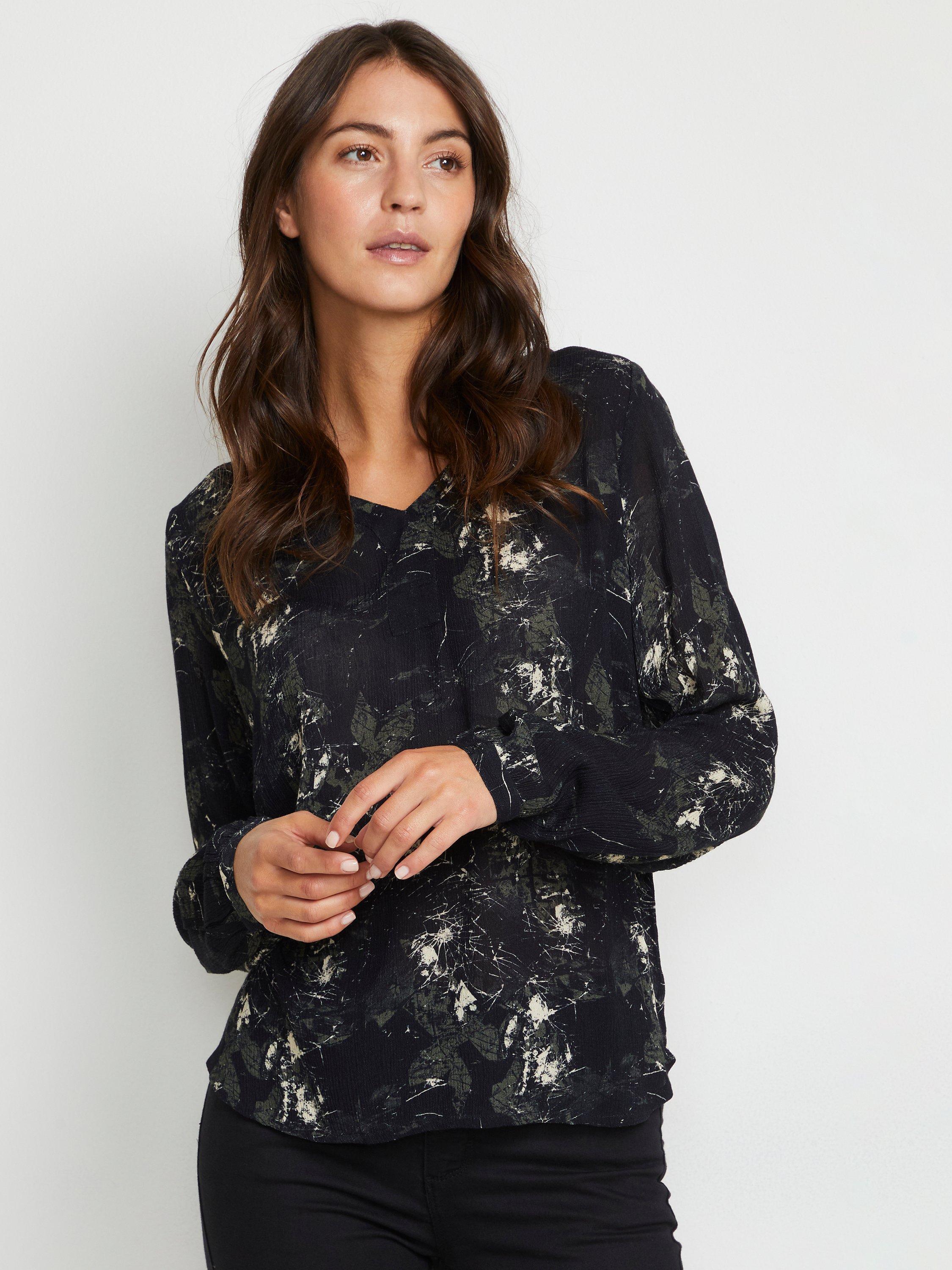 KAFFE Alice Abstract Print Top, Black/Green