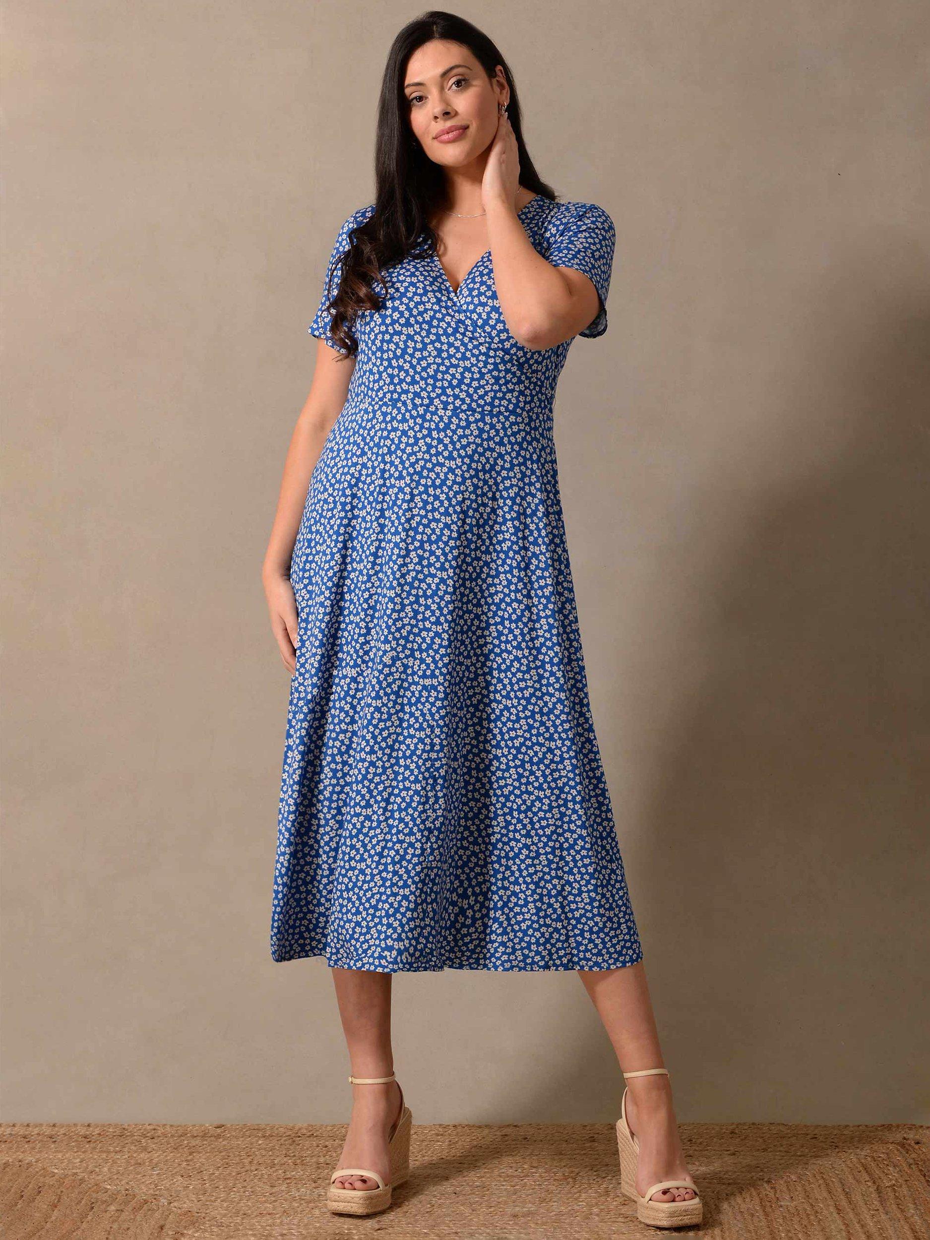 Live Unlimited Curve Ditsy Print Midi Dress, Blue