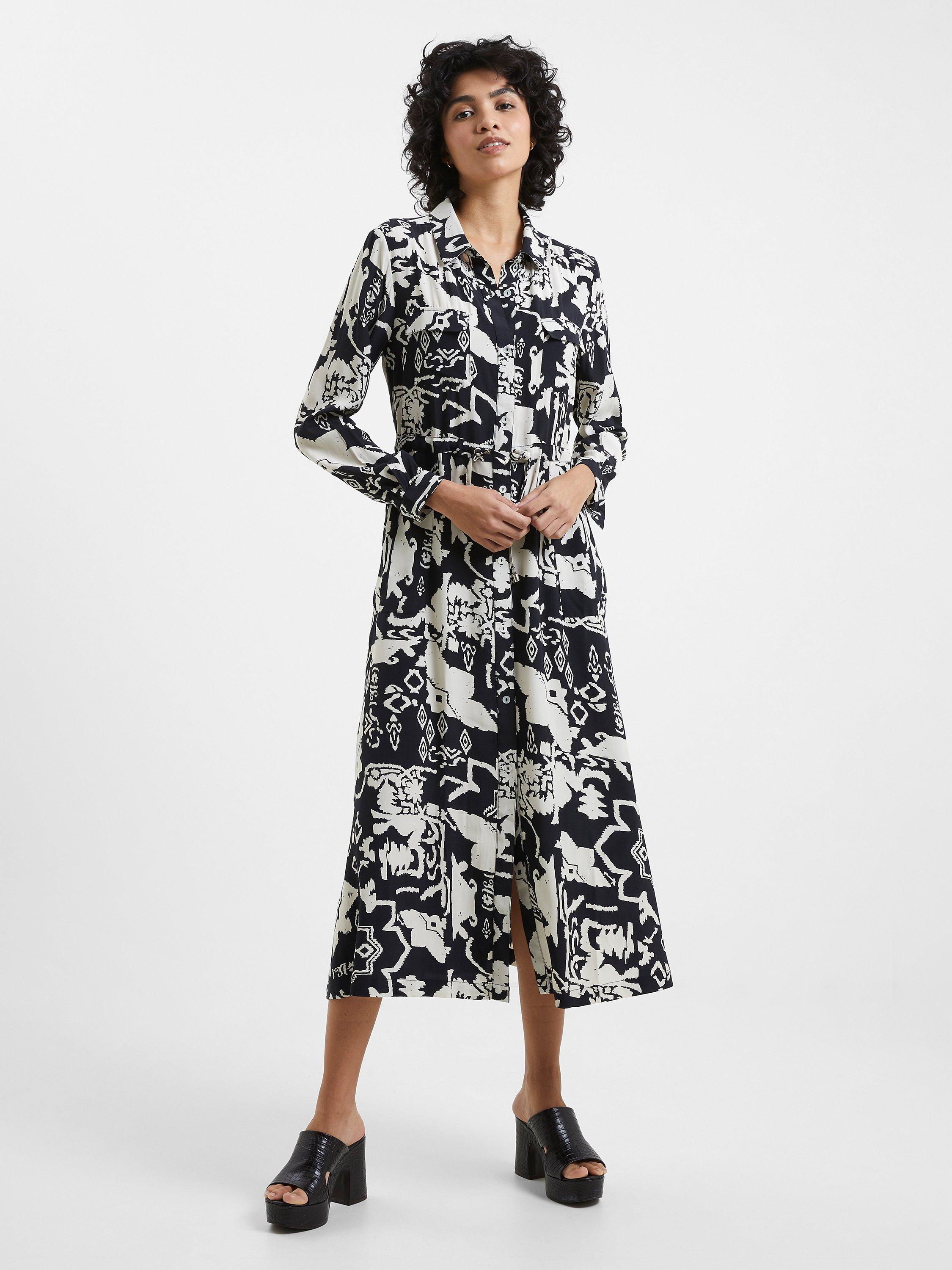 French Connection Deon Delph Drape Dress Black Cream