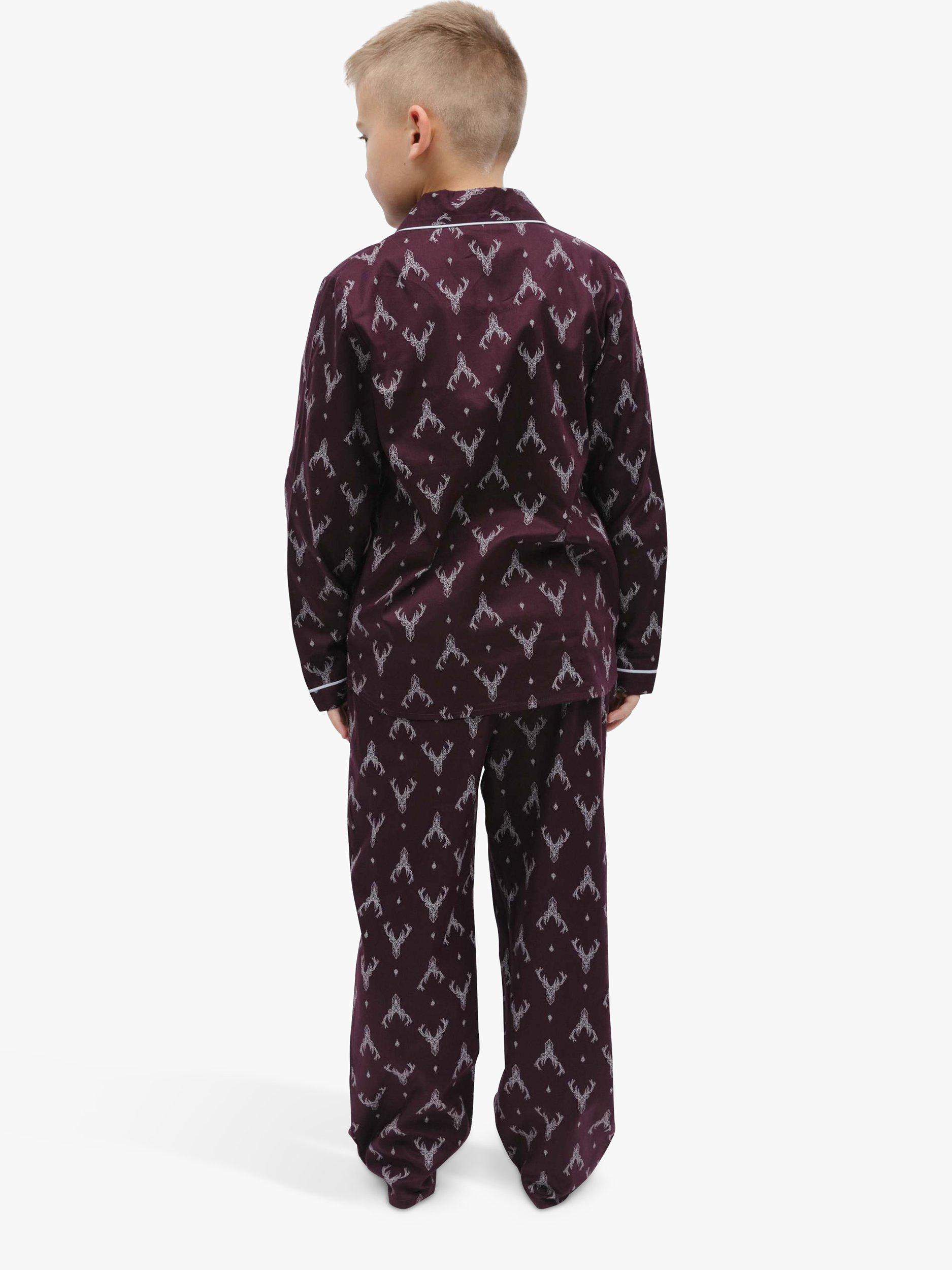 Product image 2 of 4, which shows Minijammies Kids' Spencer Stag Print Pyjamas, Burgundy, 10-11 years
