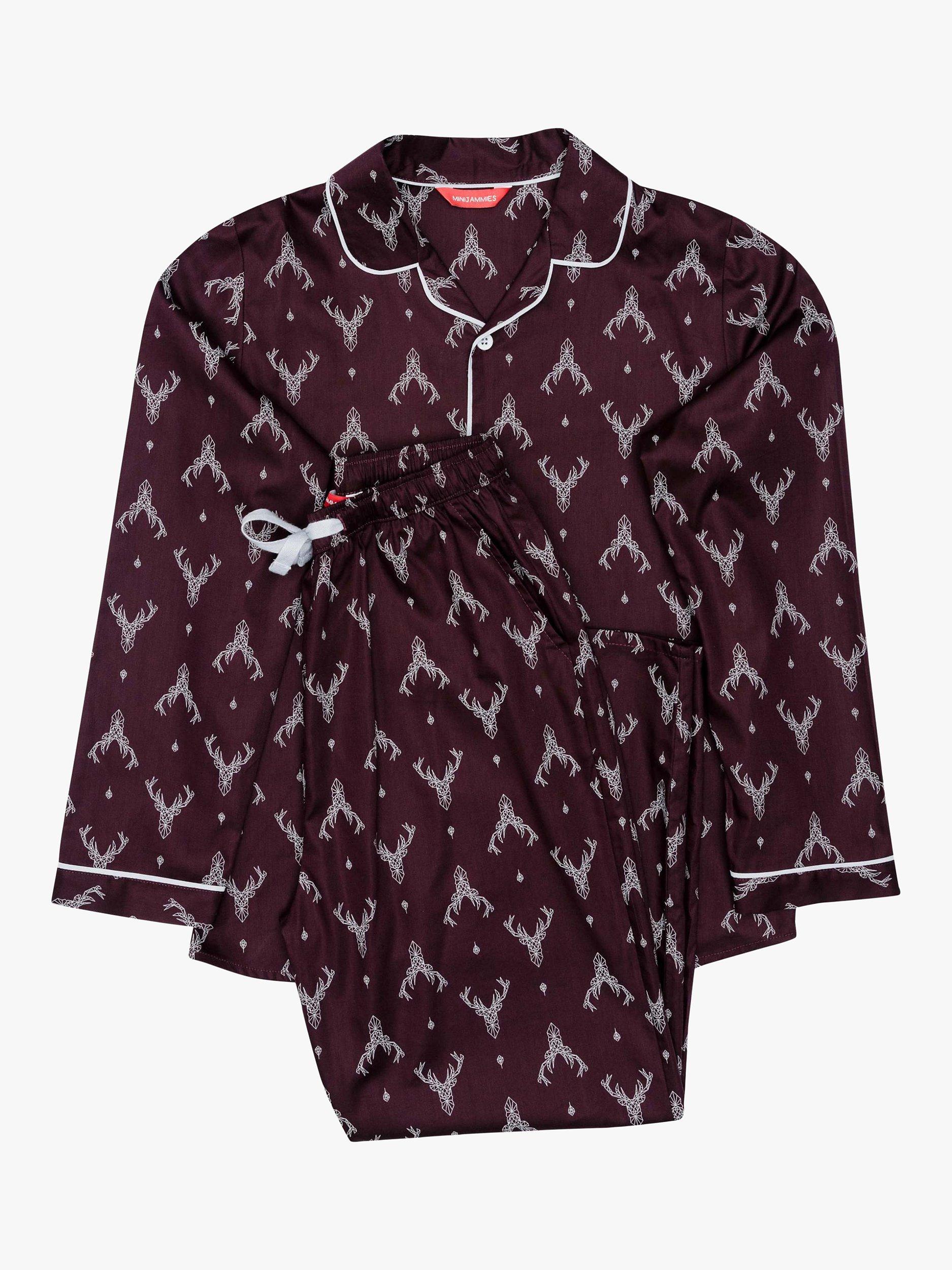 Product image 3 of 4, which shows Minijammies Kids' Spencer Stag Print Pyjamas, Burgundy, 10-11 years