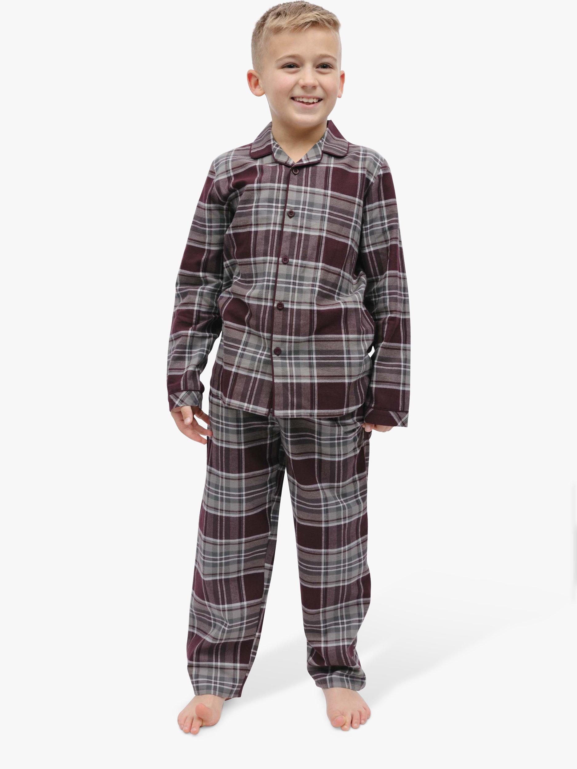 Product image 1 of 4, which shows Minijammies Kids' Spencer Check Long Sleeve Pyjamas, Burgundy, 2-3 years