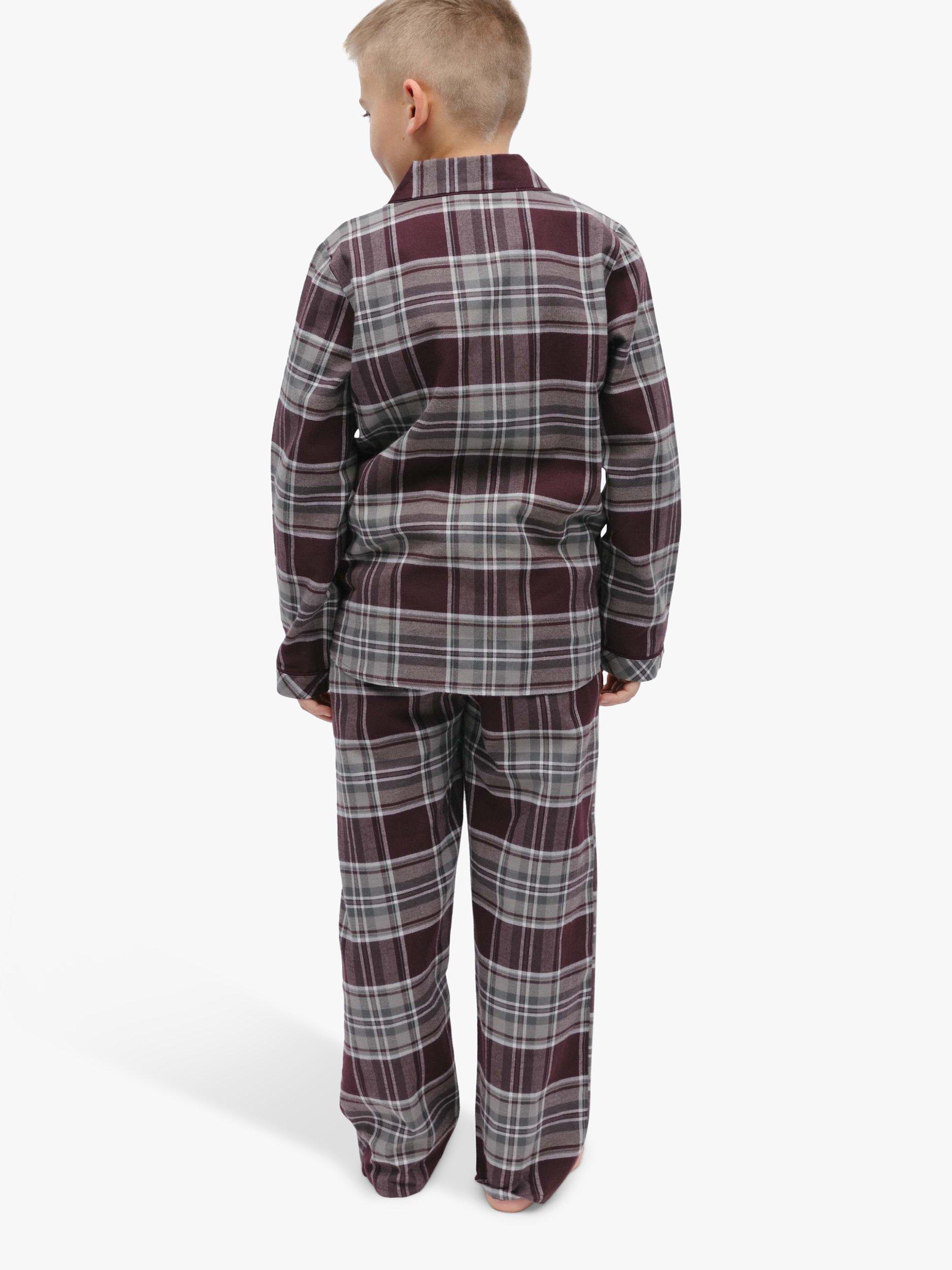 Product image 2 of 4, which shows Minijammies Kids' Spencer Check Long Sleeve Pyjamas, Burgundy, 2-3 years