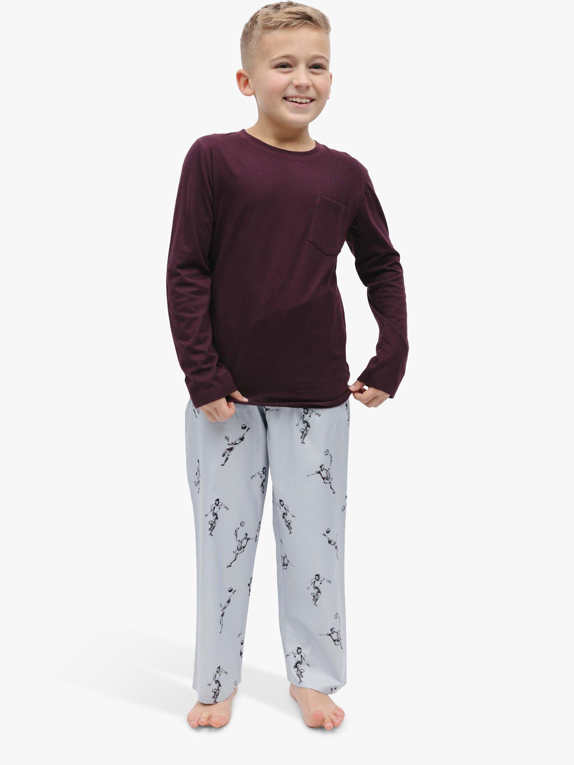 Product image 1 of 4, which shows Minijammies Kids' Spencer Football Print Pyjamas, Burgundy/Grey, 2-3 years