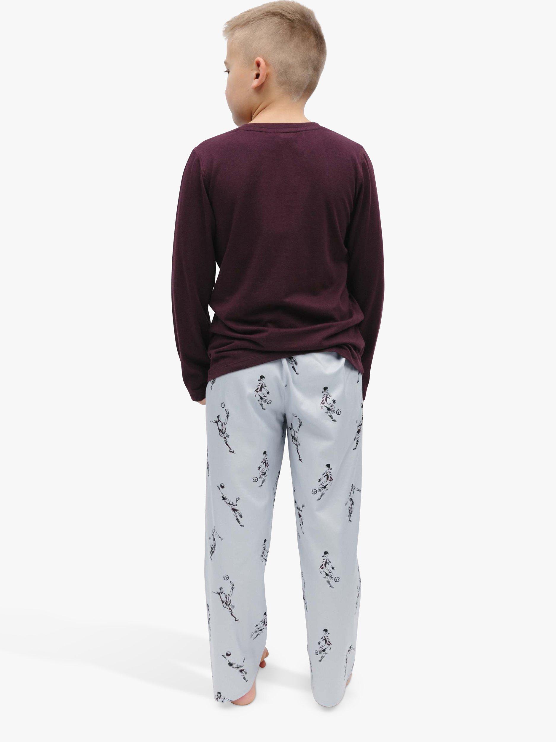 Product image 2 of 4, which shows Minijammies Kids' Spencer Football Print Pyjamas, Burgundy/Grey, 2-3 years