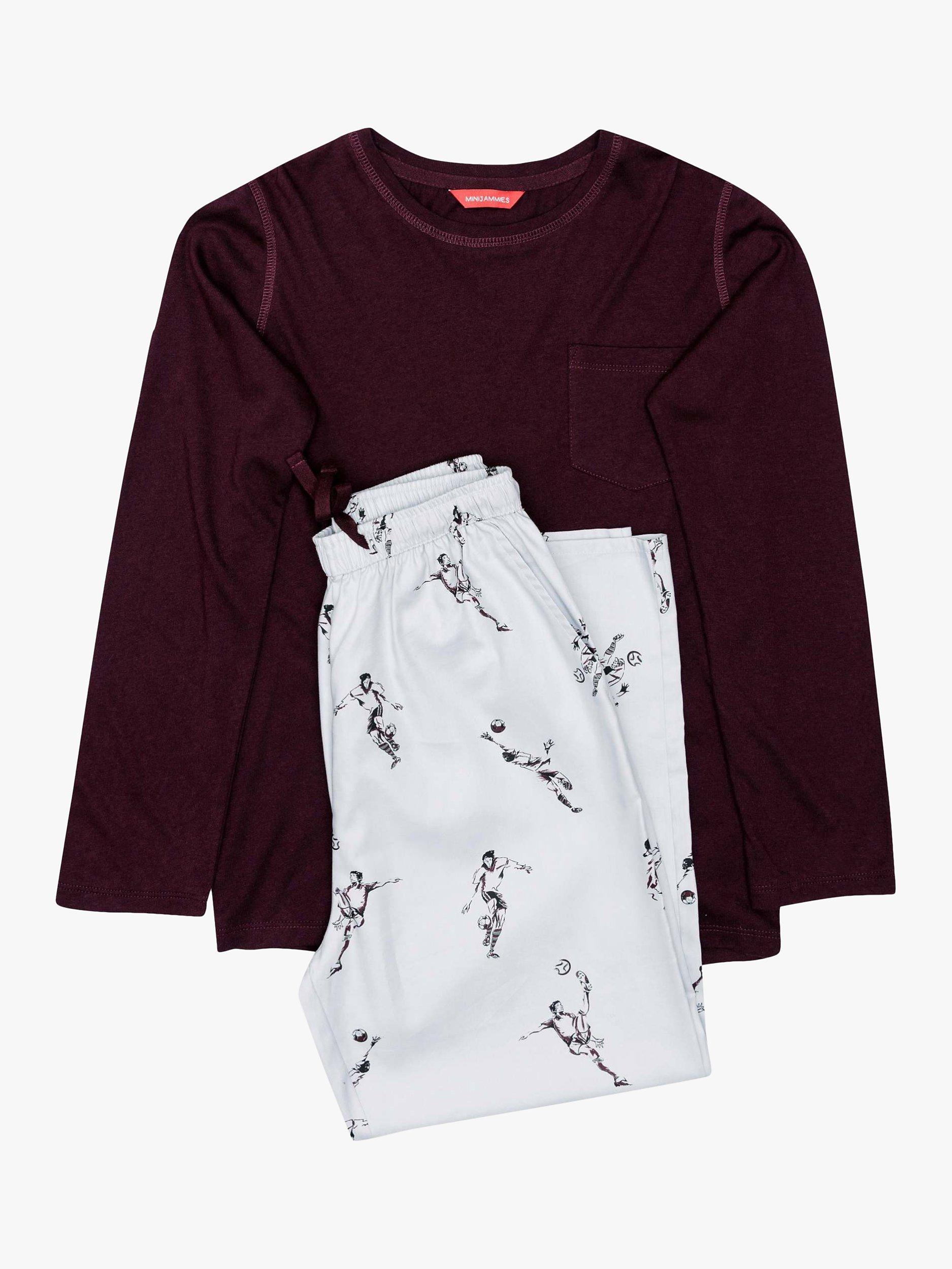 Product image 3 of 4, which shows Minijammies Kids' Spencer Football Print Pyjamas, Burgundy/Grey, 2-3 years