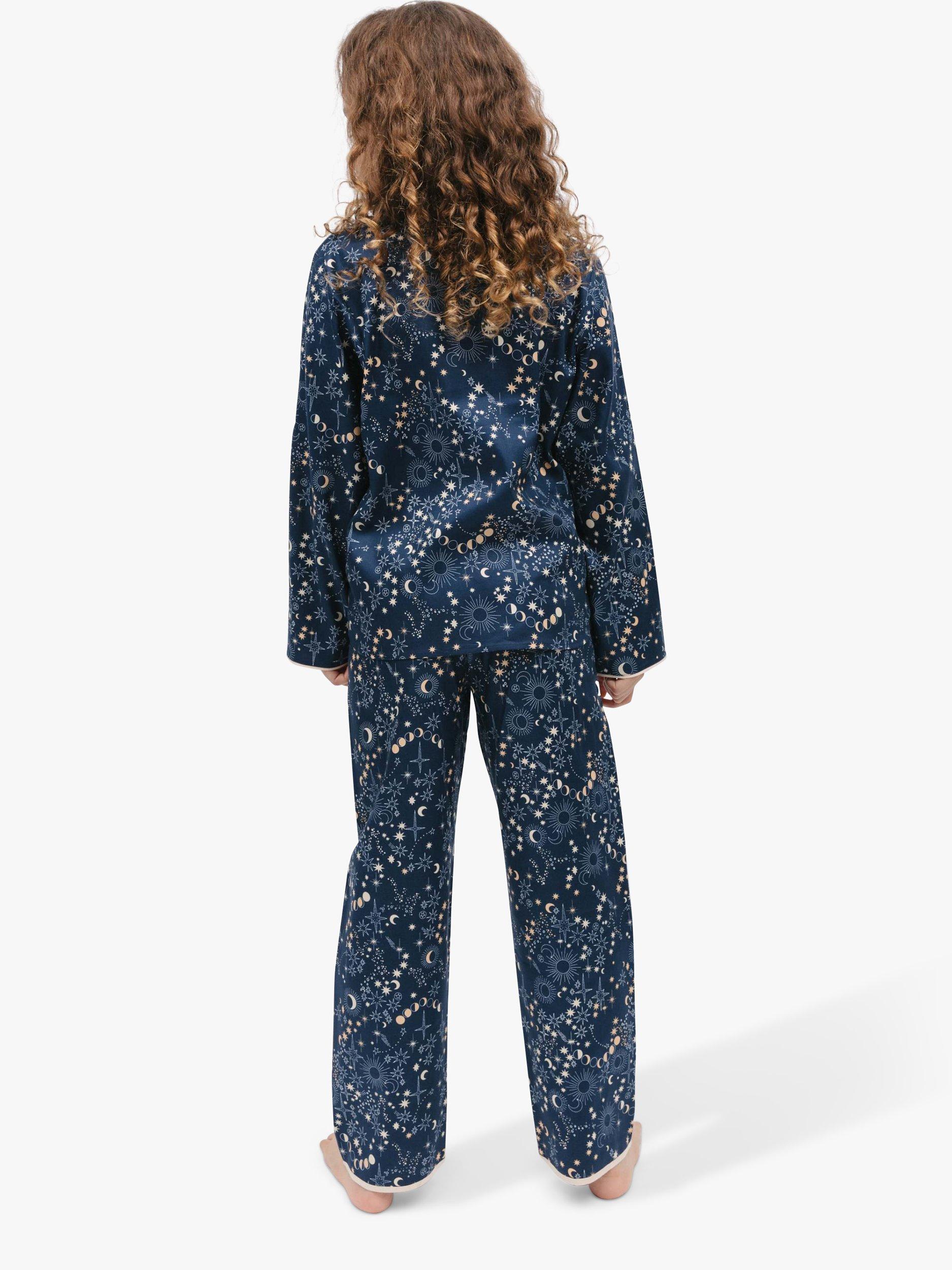 Product image 2 of 4, which shows Minijammies Kids' Cosmo Celestial Print Pyjamas, Navy, 10-11 years