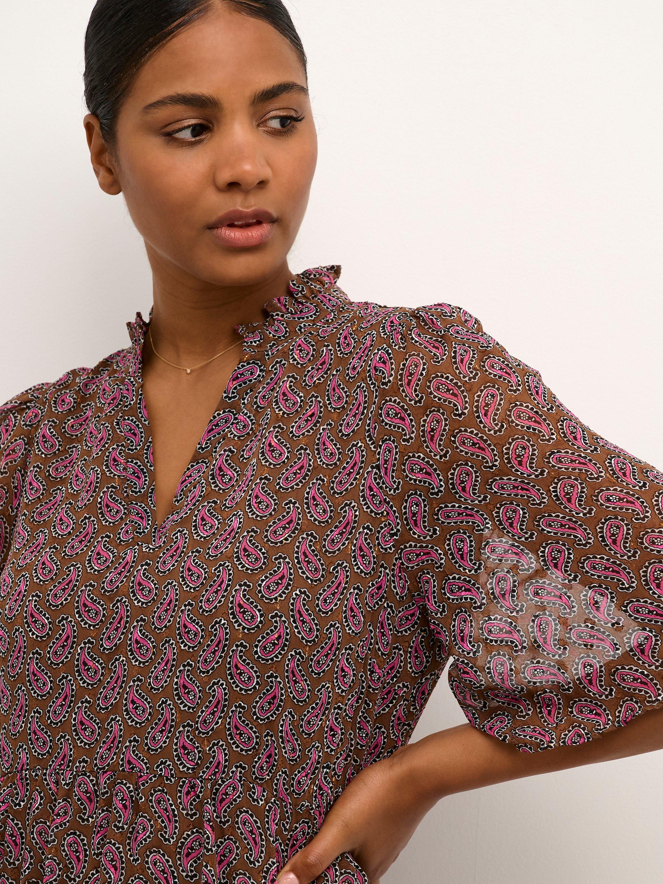 Product image 3 of 5, which shows KAFFE Catalina Knee Length Chiffon Dress, Brown/Multi, 10