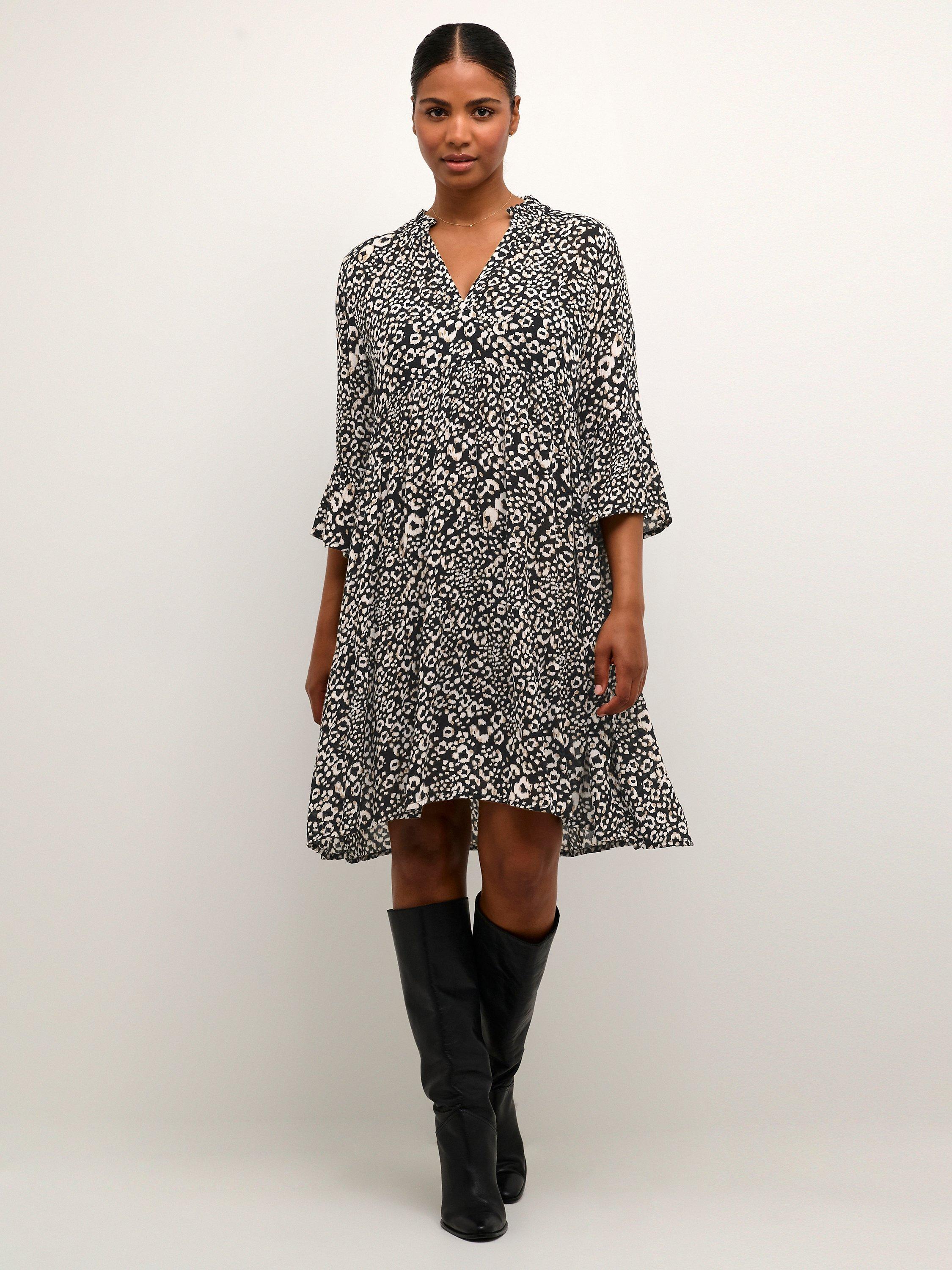 KAFFE Marita Amber Dress, Black/Chalk 