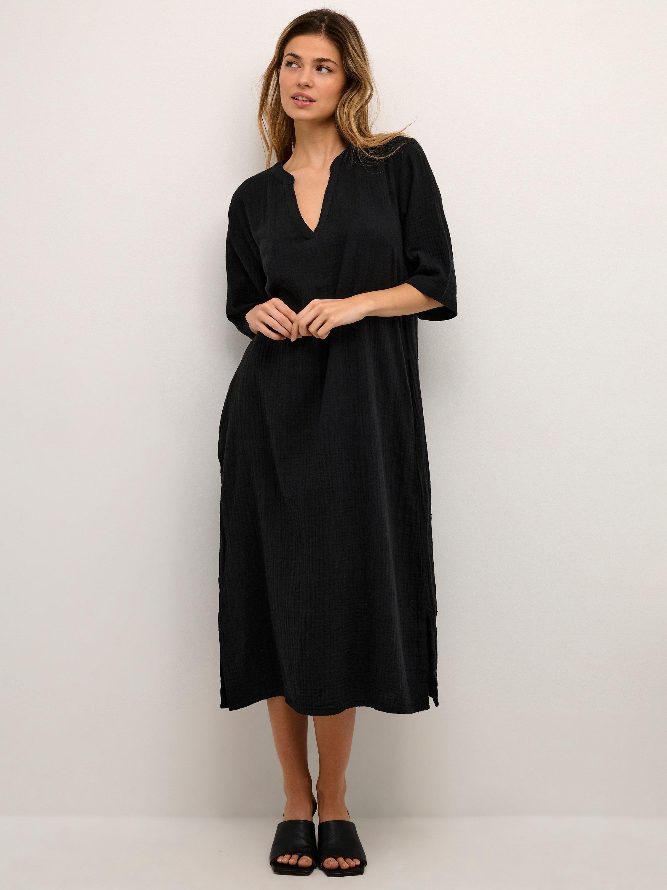 KAFFE Vafla Short Sleeve Midi Dress, Black